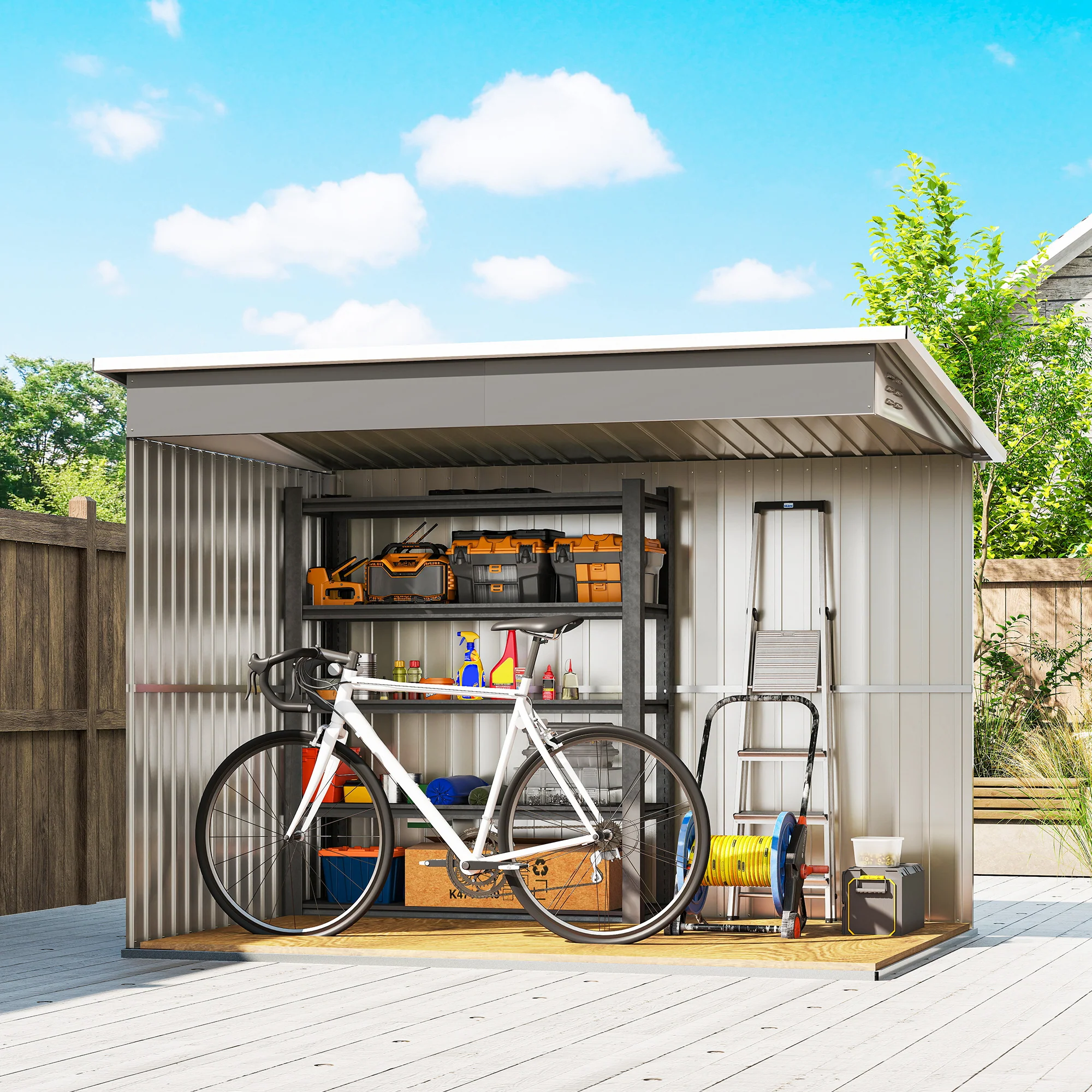Outsunny 8.5 x 6ft Galvanised Steel Garden Shed with Foundation Kit, Grey - Image 9