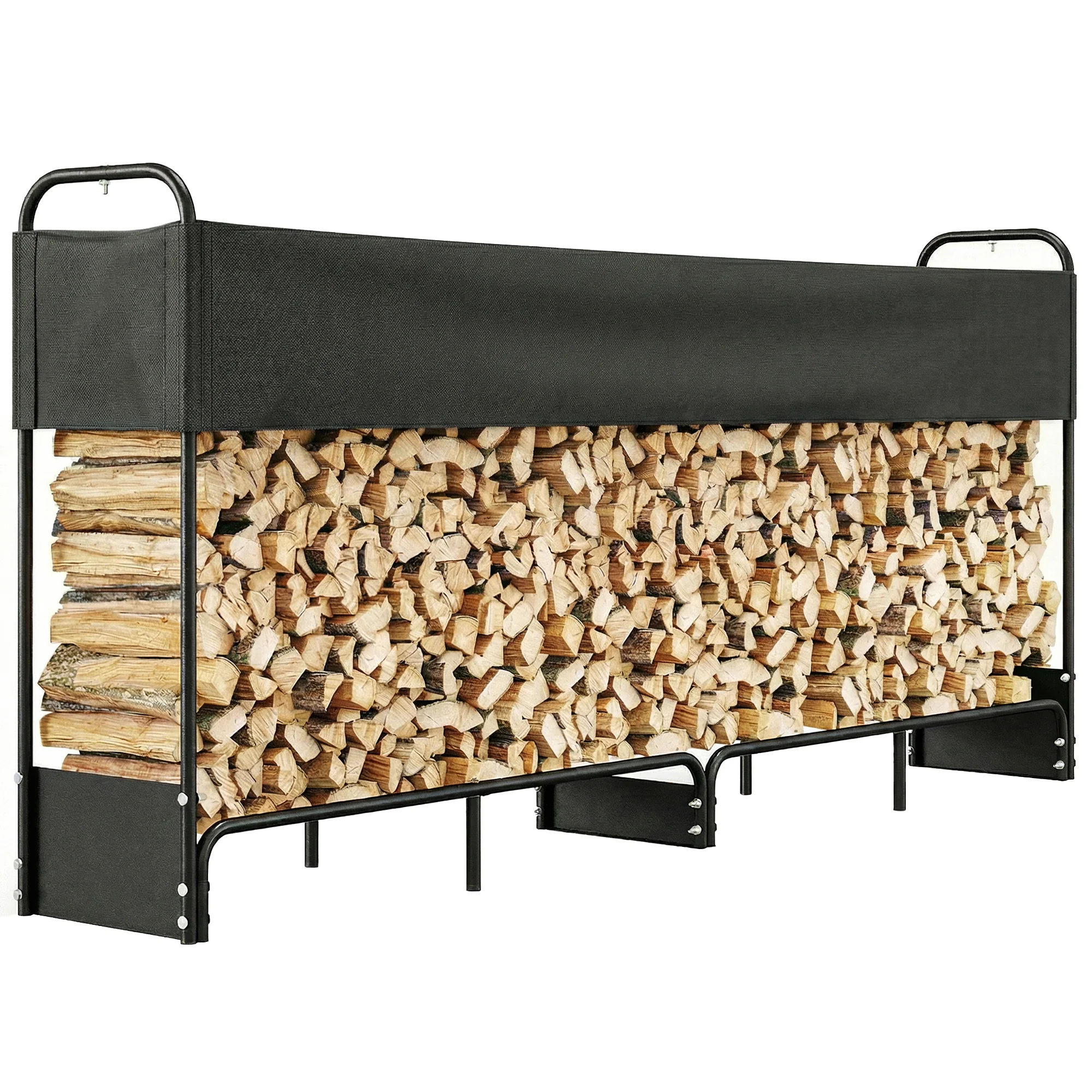Outsunny 8.5ft Firewood Rack, Log Storage Holder with Waterproof Cover