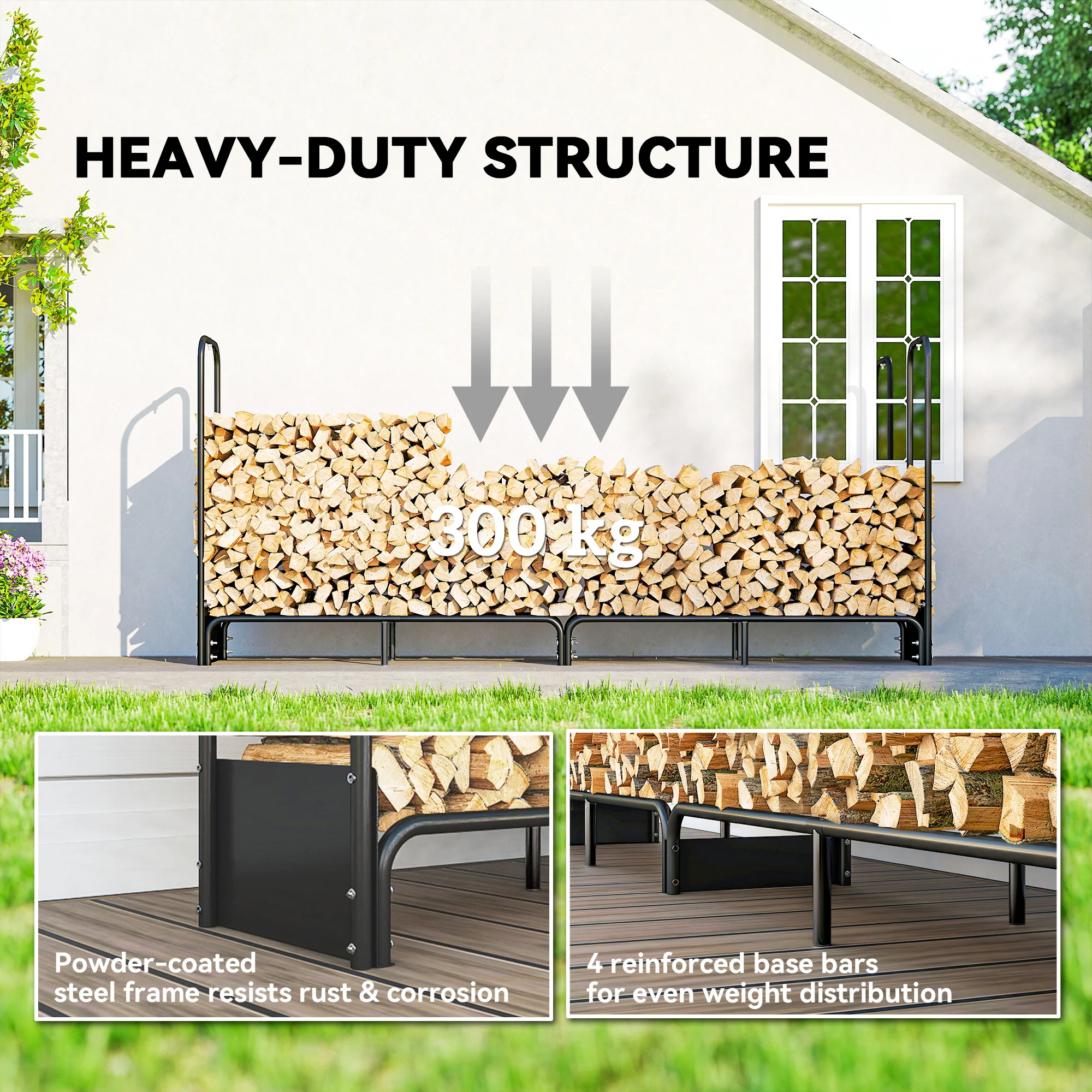 Outsunny 8.5ft Firewood Rack, Log Storage Holder with Waterproof Cover - Image 3