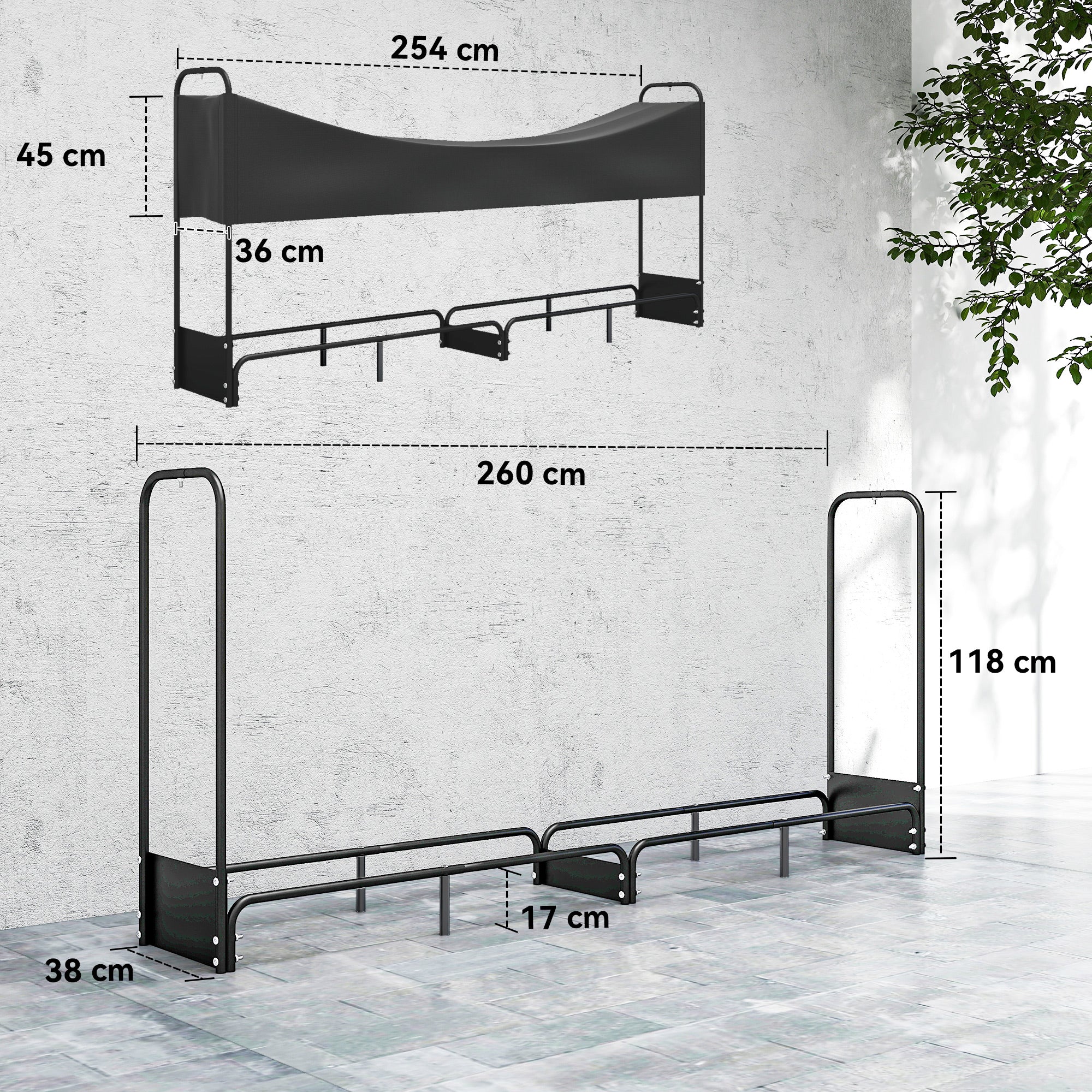 Outsunny 8.5ft Firewood Rack, Log Storage Holder with Waterproof Cover - Image 5