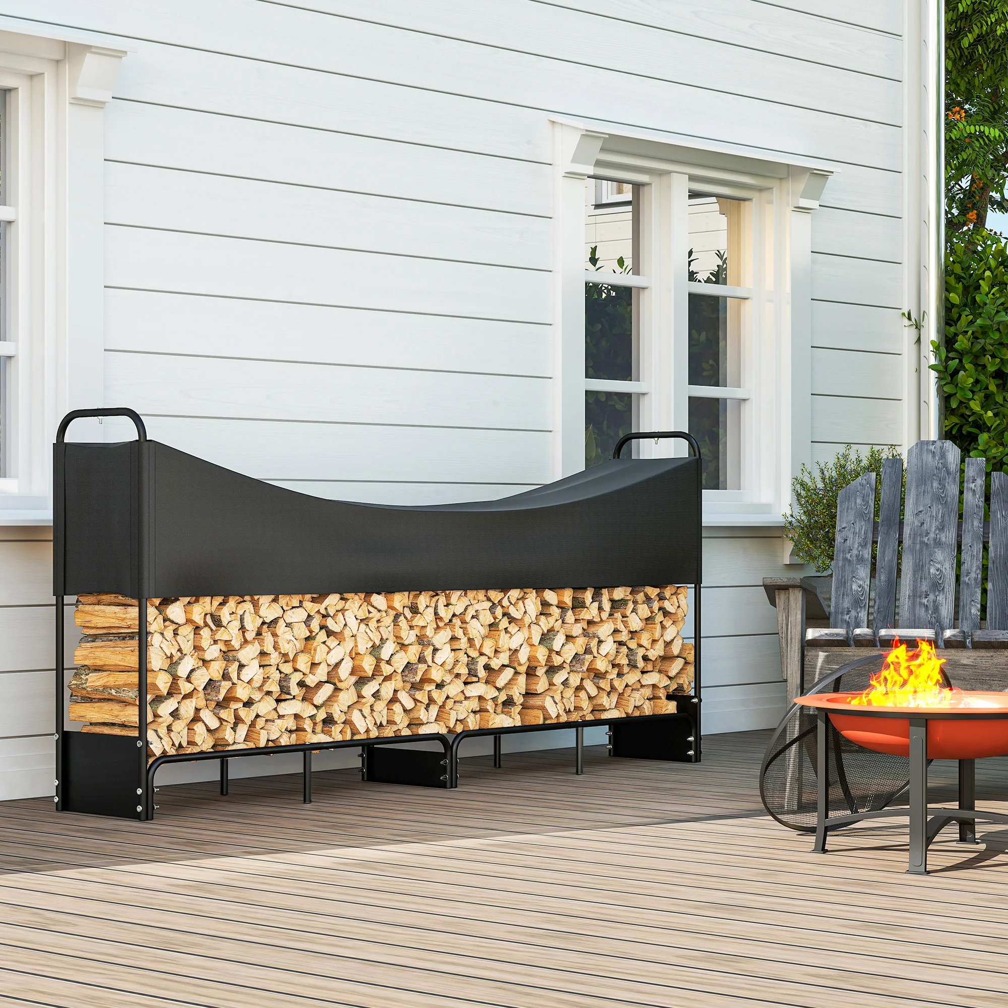 Outsunny 8.5ft Firewood Rack, Log Storage Holder with Waterproof Cover - Image 9
