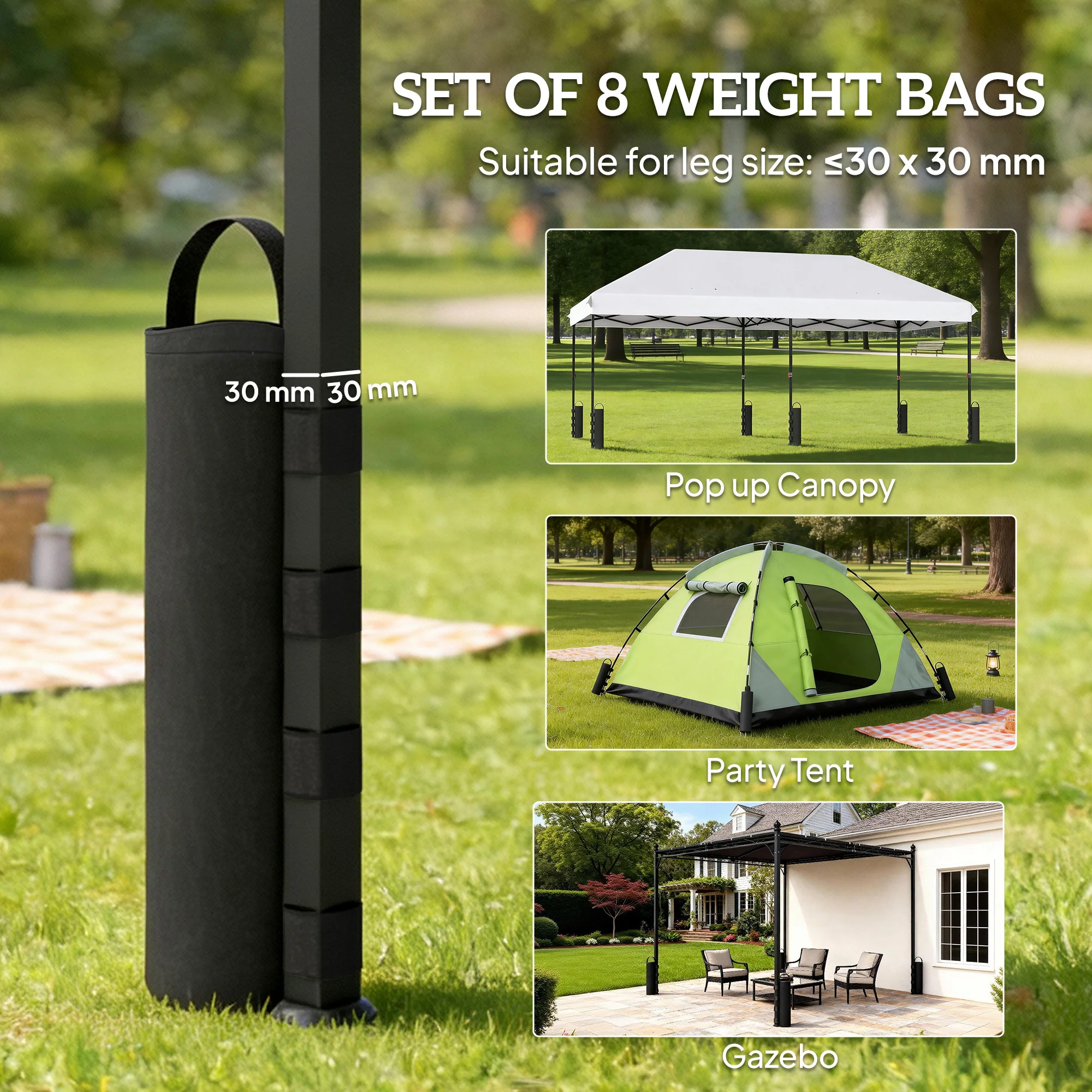 Outsunny 8 Pack Gazebo Sand Weights Bags, 40 Kg Heavy Duty Sandbags, Black - Image 4