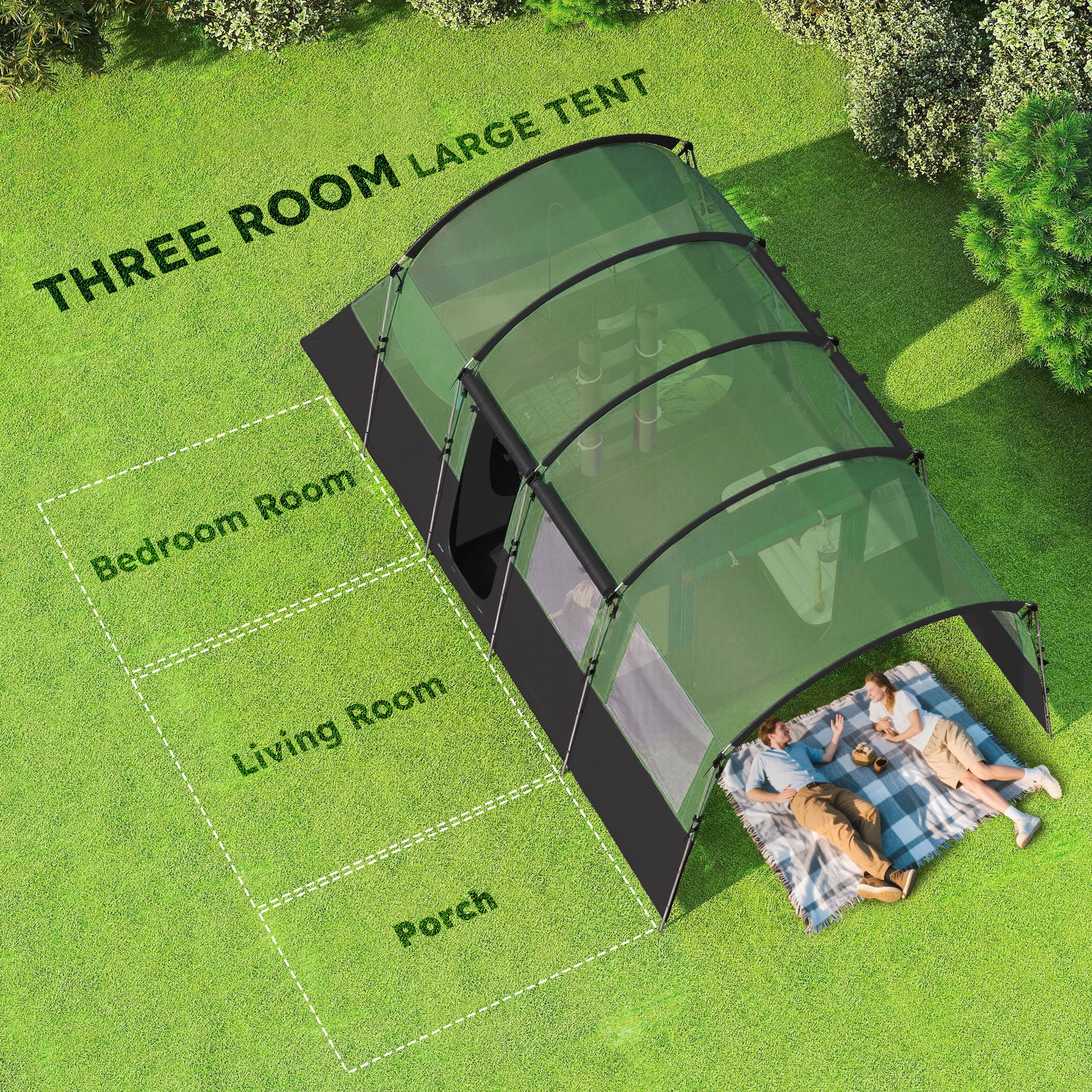 Outsunny 8-Person Camping Tent Tunnel Design With 4 Large Windows - Blue/Green - Image 12