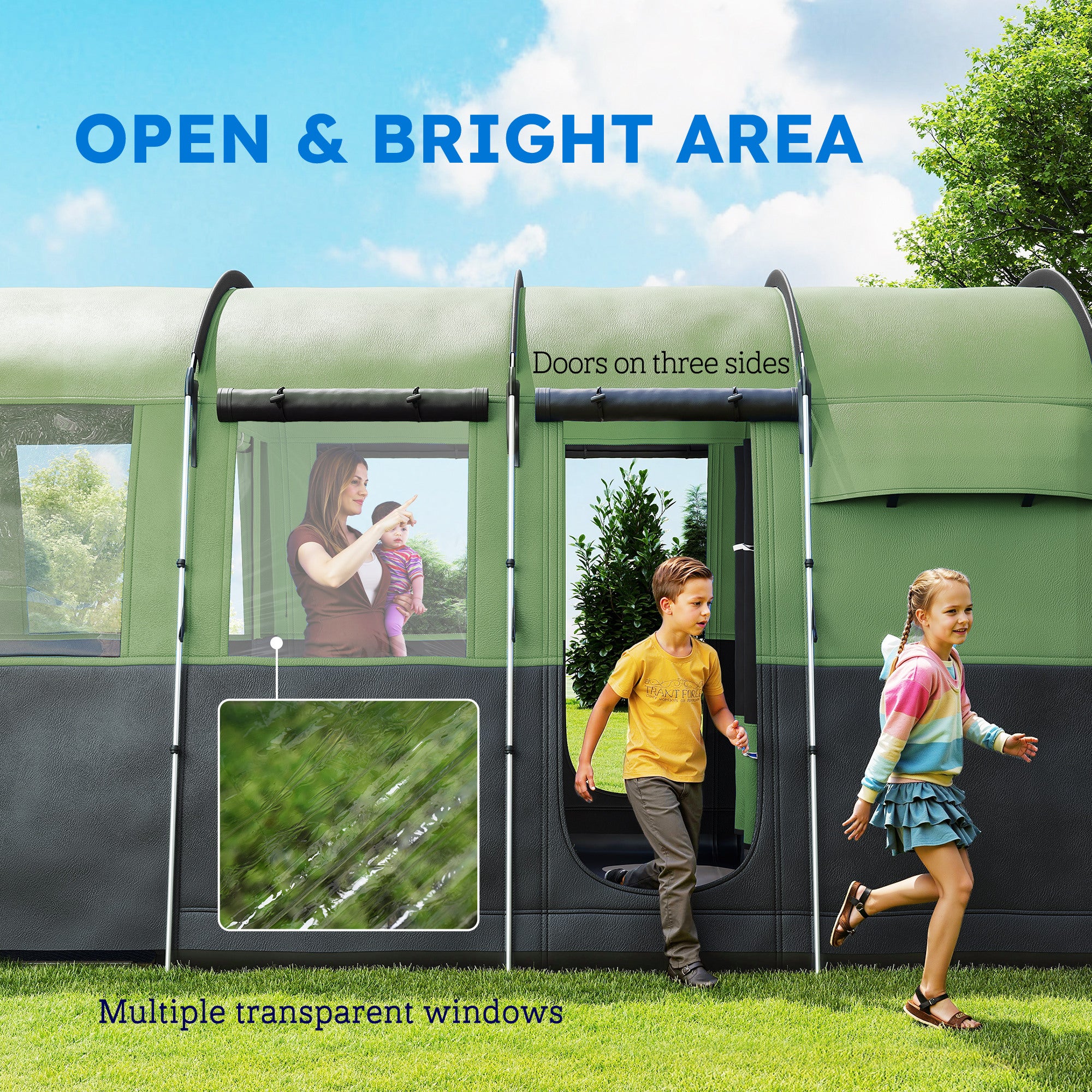 Outsunny 8-Person Camping Tent Tunnel Design With 4 Large Windows - Blue/Green - Image 15