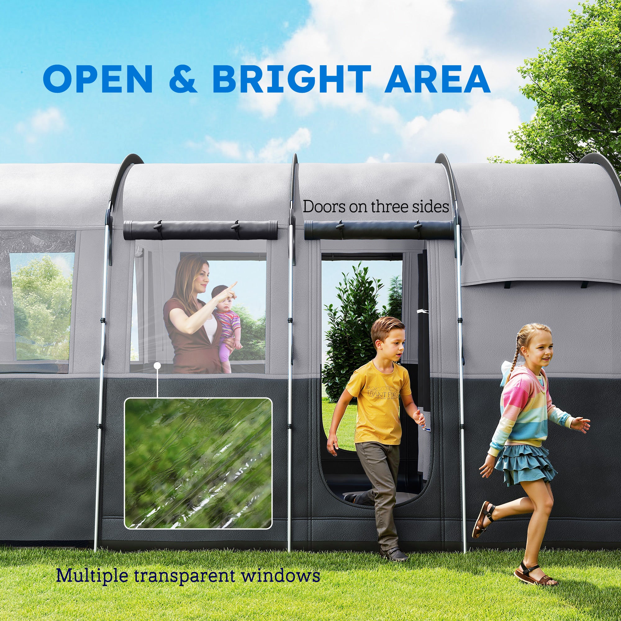 Outsunny 8-Person Camping Tent Tunnel Design with 4 Large Windows Dark Grey - Image 6