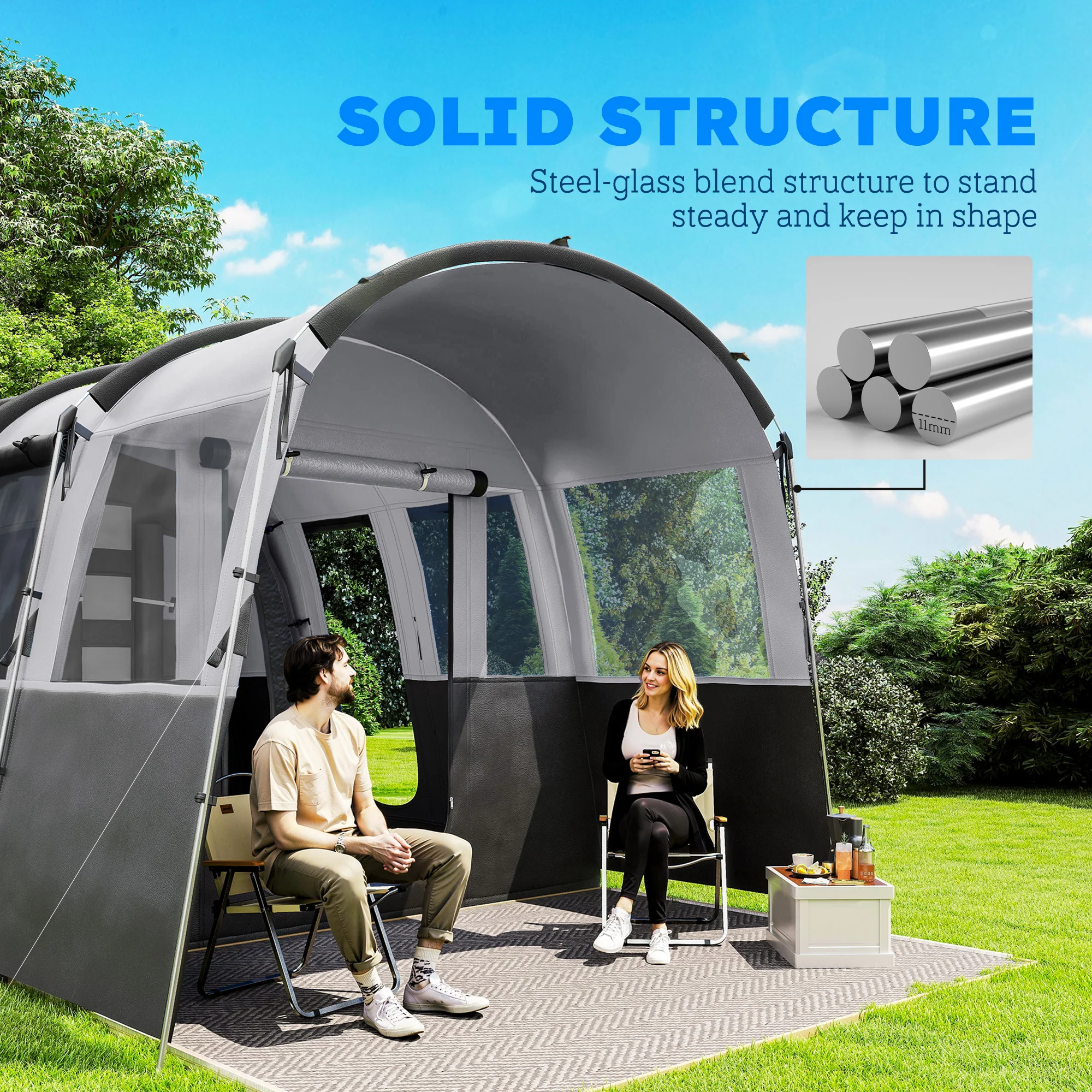 Outsunny 8-Person Camping Tent Tunnel Design with 4 Large Windows Dark Grey - Image 7