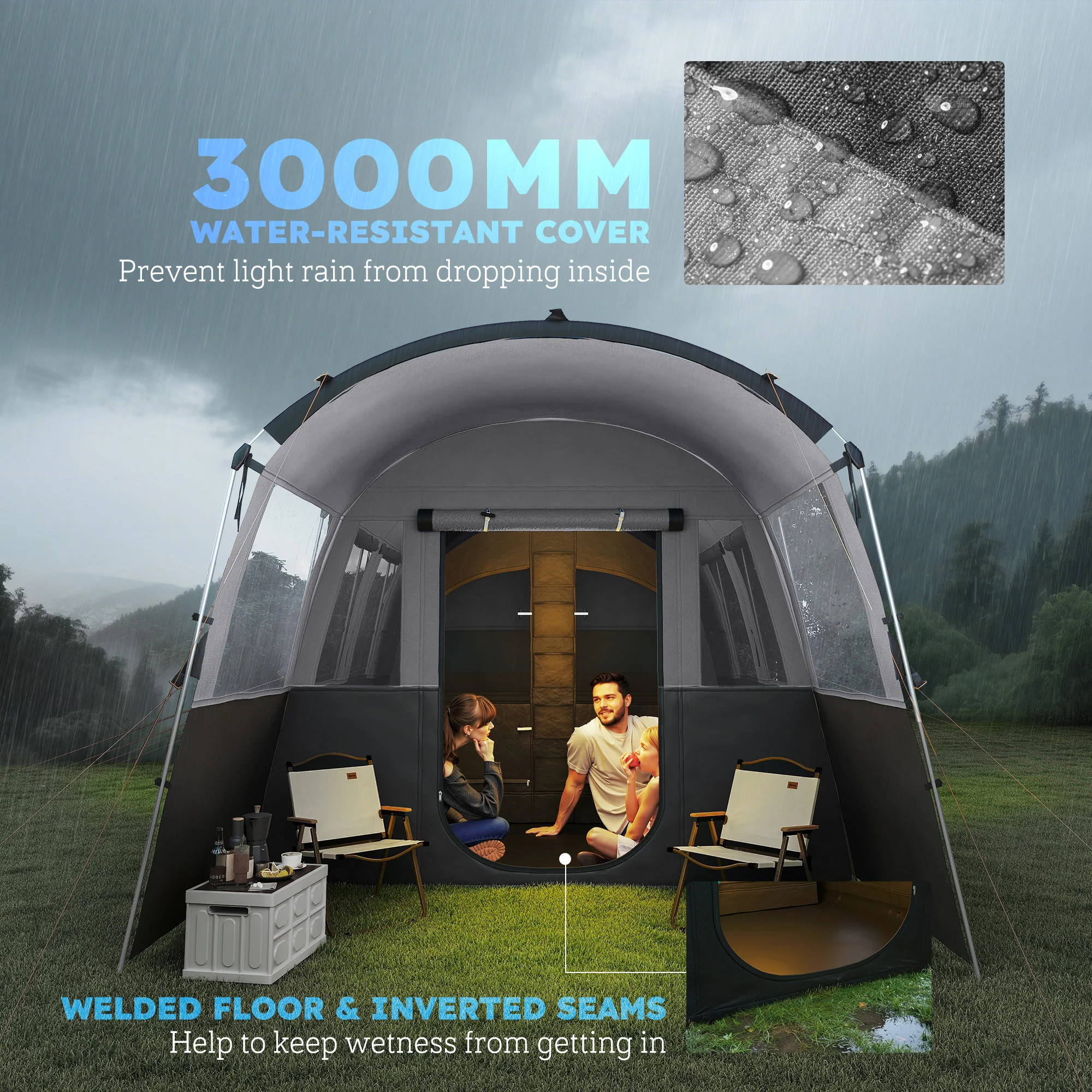 Outsunny 8-Person Camping Tent Tunnel Design with 4 Large Windows Dark Grey - Image 8