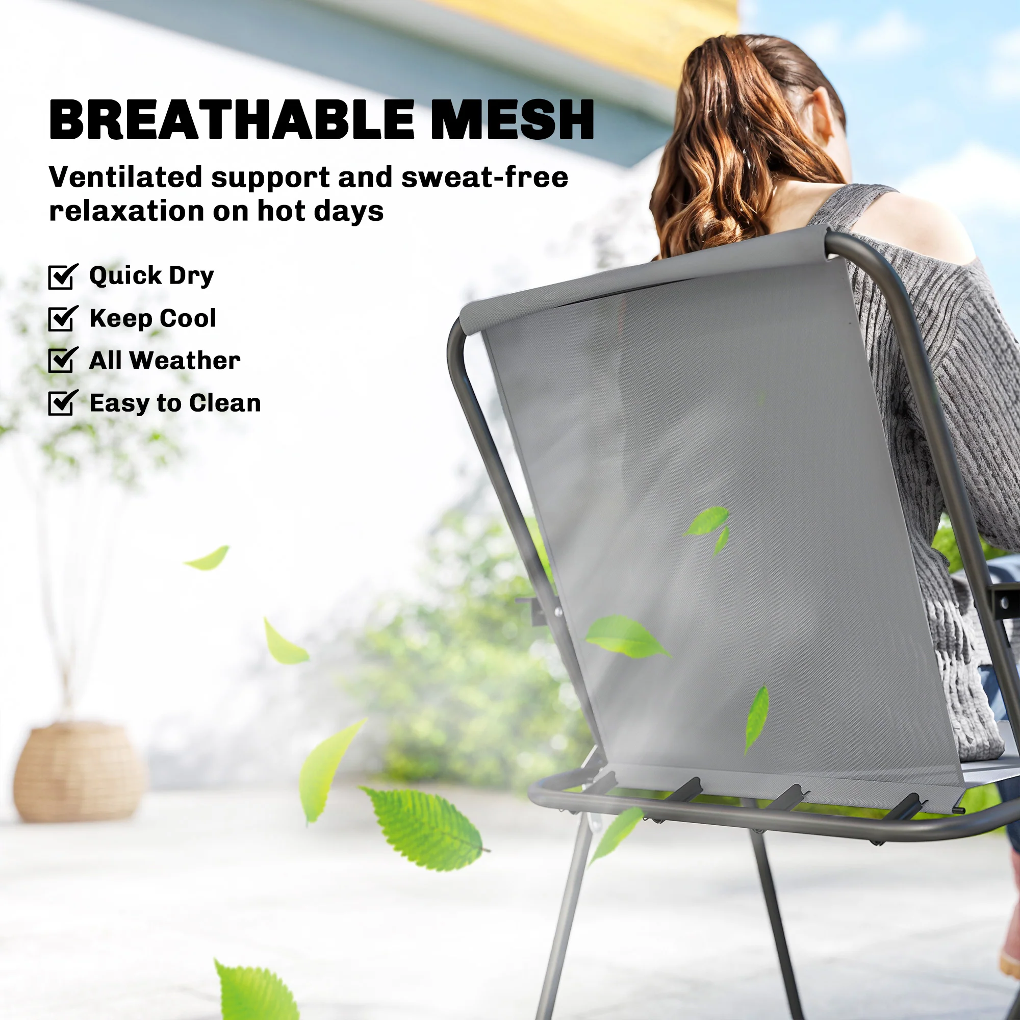 Outsunny 8 Piece Garden Dining Set With 6 Folding Chairs And Umbrella, Grey - Image 5
