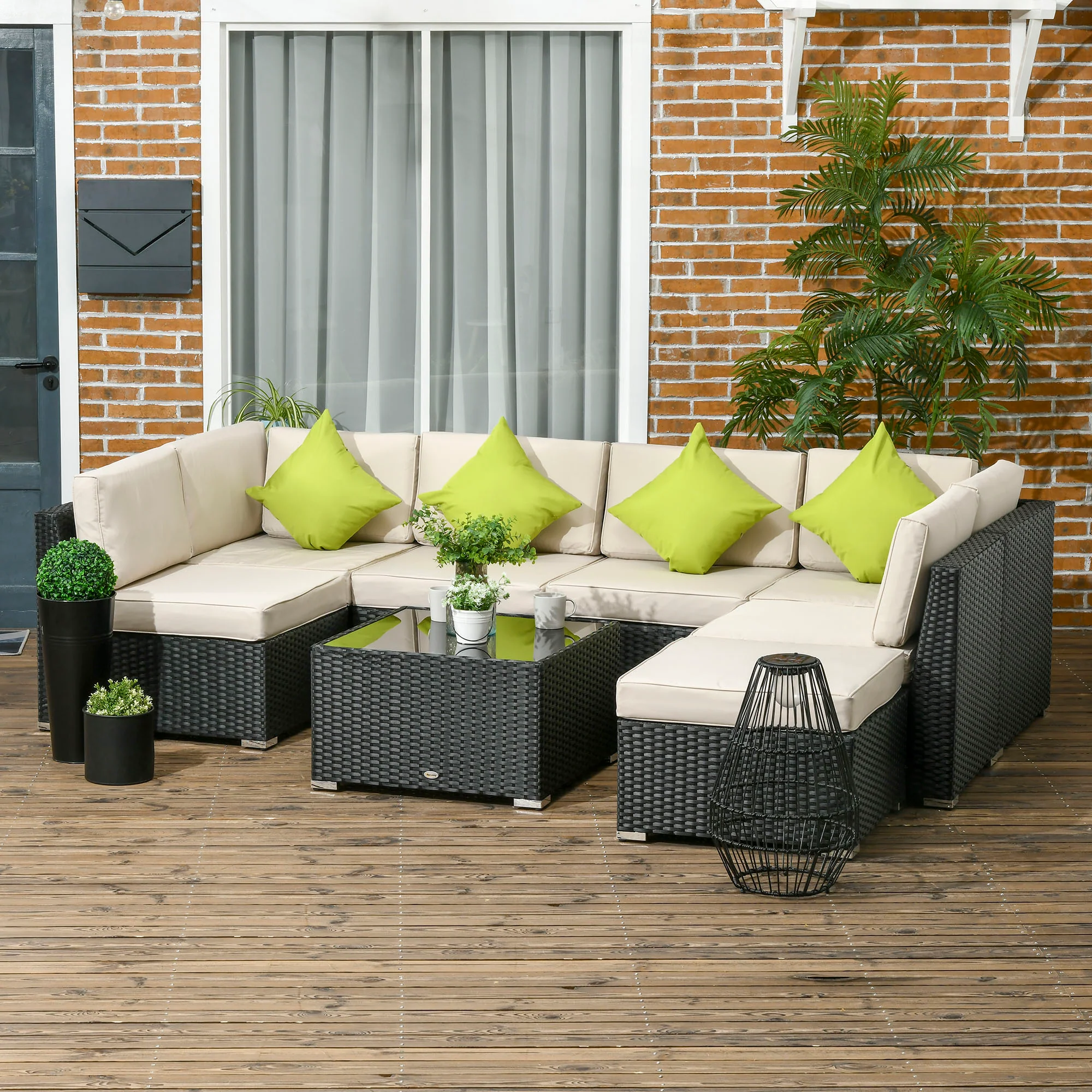 Outsunny 8 Pieces Patio Rattan Sofa Set Garden Furniture Set for Outdoor Black - Image 2