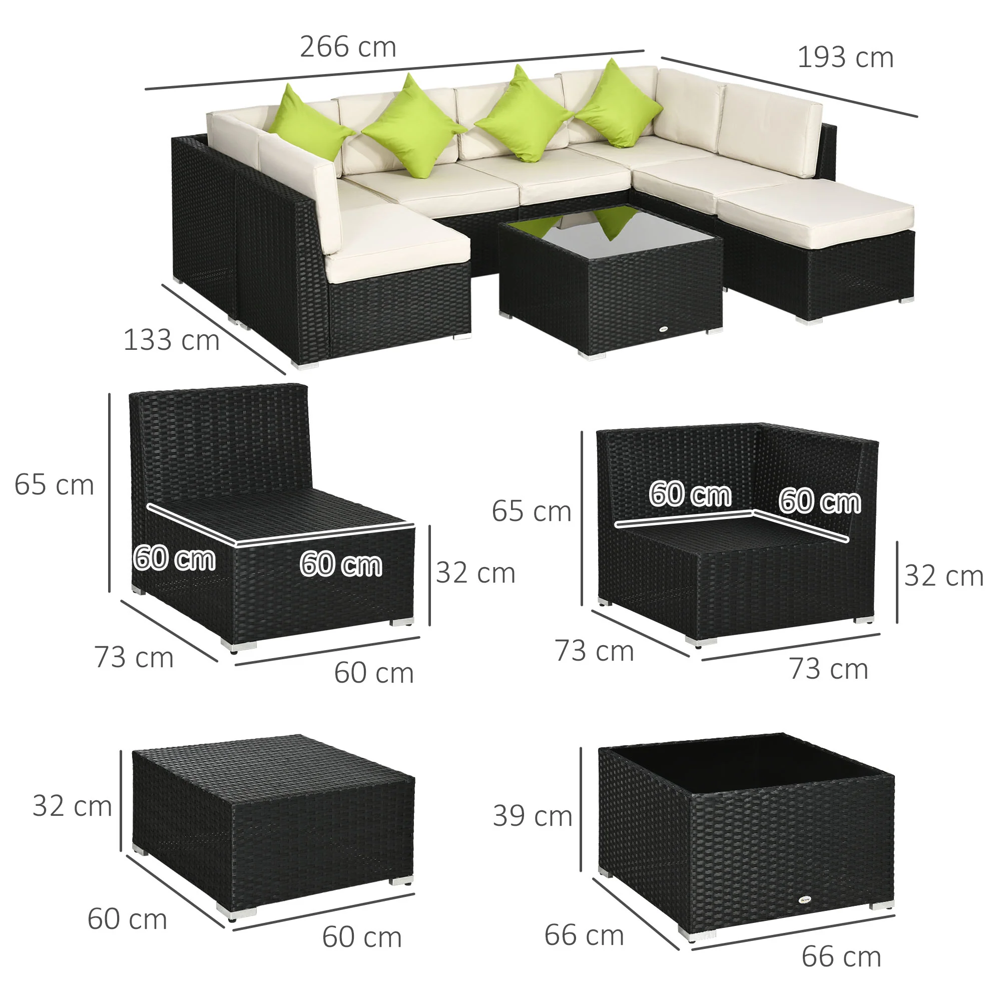 Outsunny 8 Pieces Patio Rattan Sofa Set Garden Furniture Set for Outdoor Black - Image 5