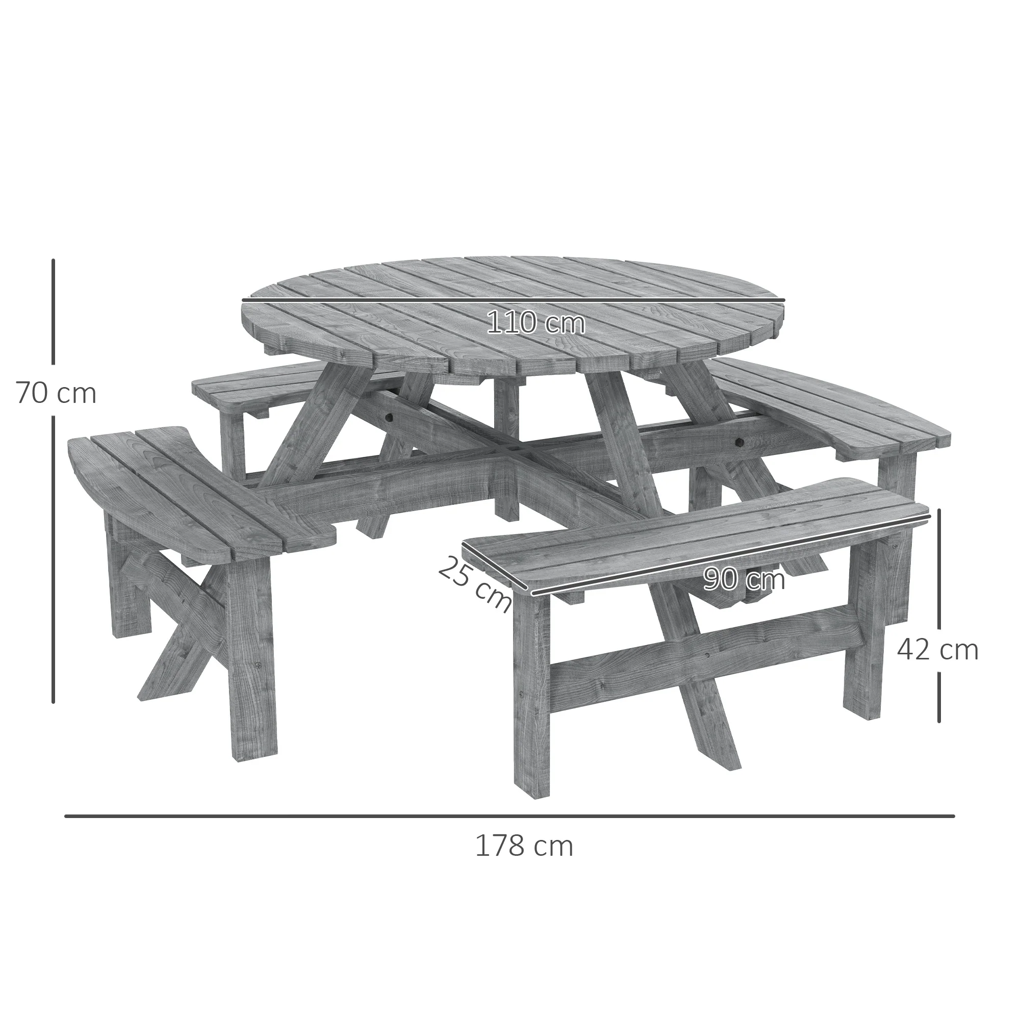 Outsunny 8 Seat Outdoor Wooden Picnic Table with Bench, Parasol Hole, Grey - Image 5