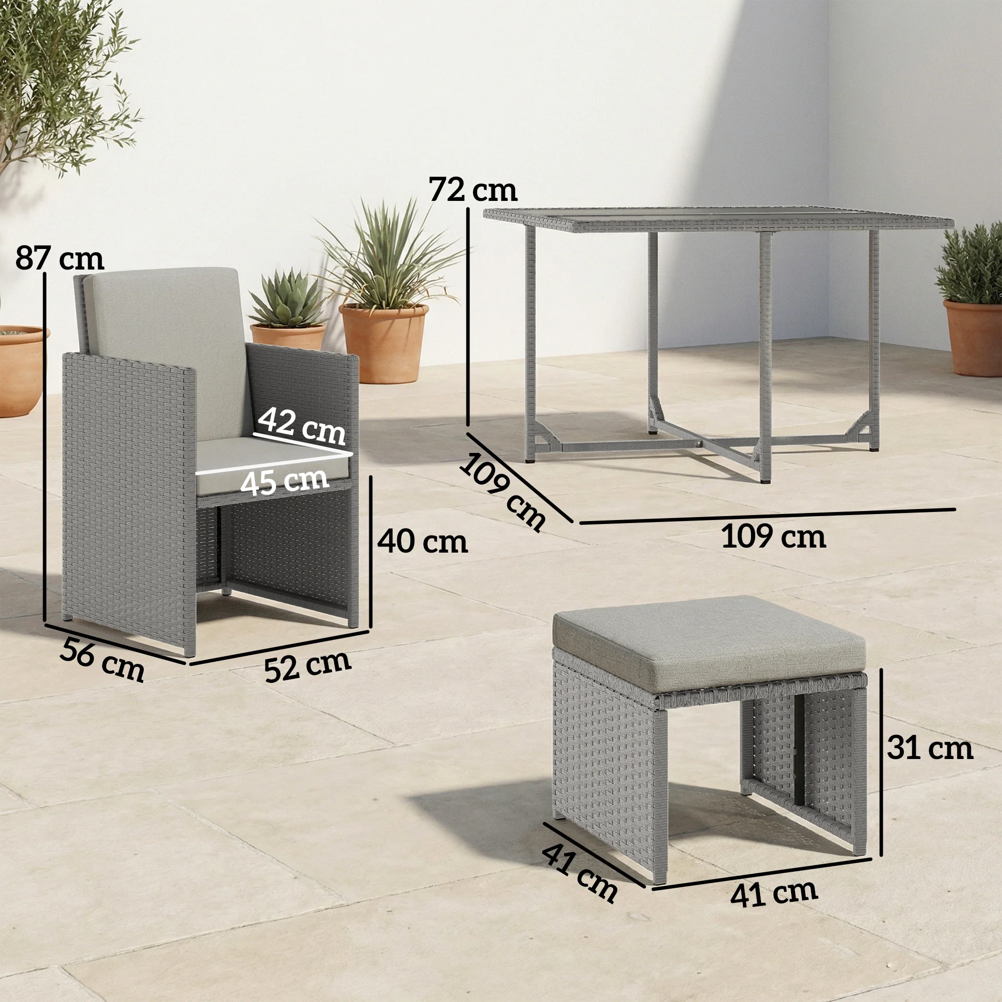 Outsunny 8 Seater Cube Rattan Garden Dining Set with Cushions, Light Grey - Image 3