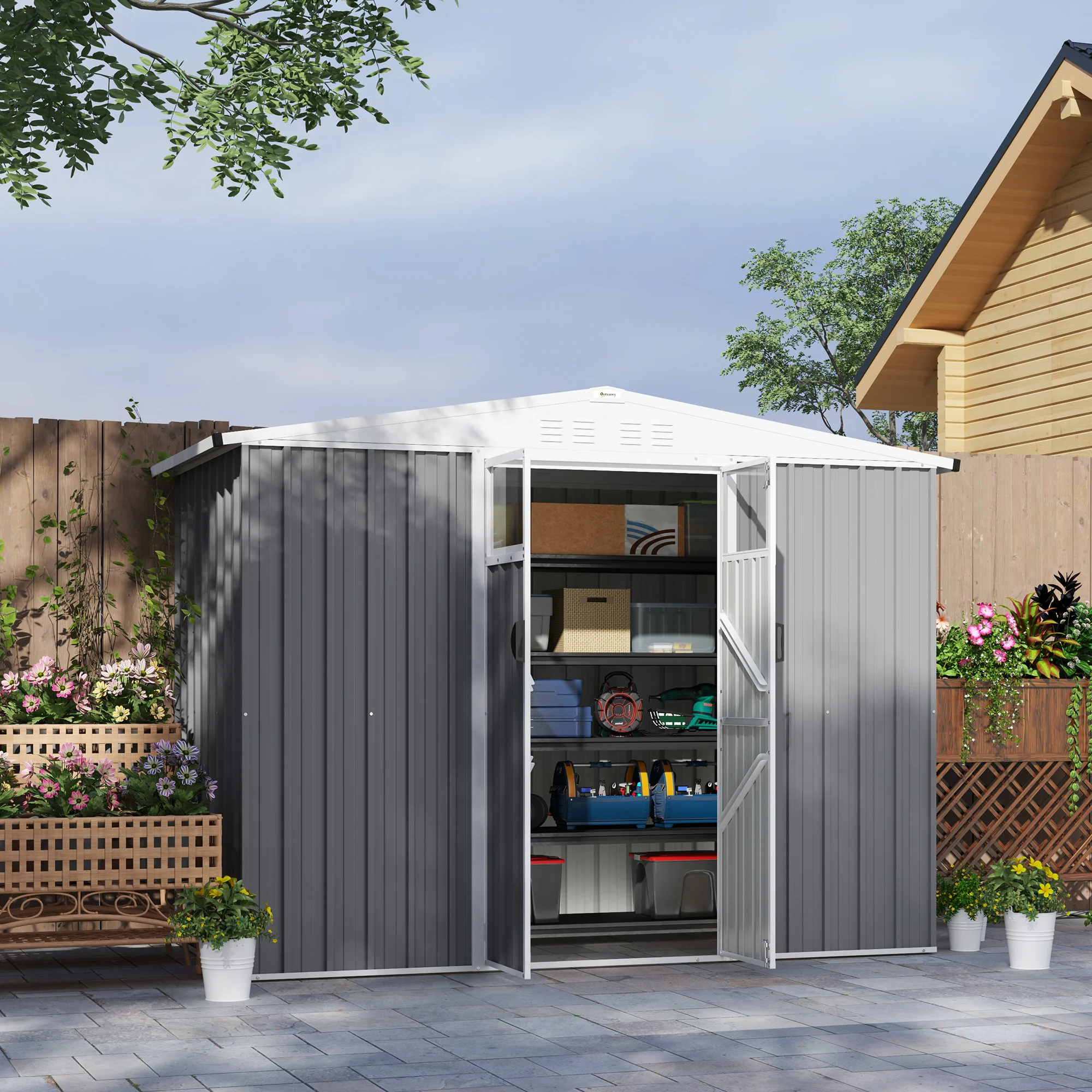 Outsunny 8 x 4 ft Garden Storage Shed, Outdoor Metal Shed - Image 11