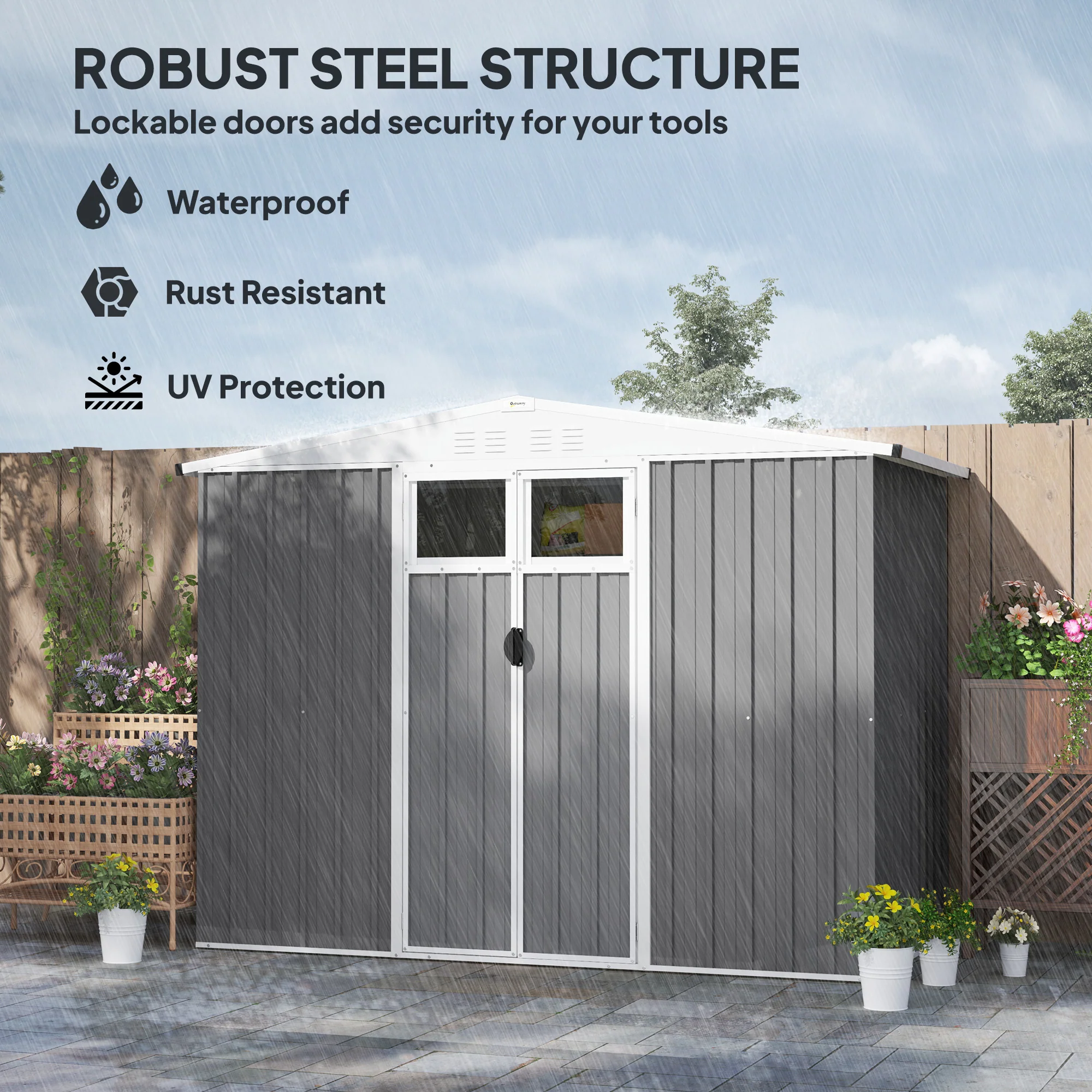 Outsunny 8 x 4 ft Garden Storage Shed, Outdoor Metal Shed - Image 15