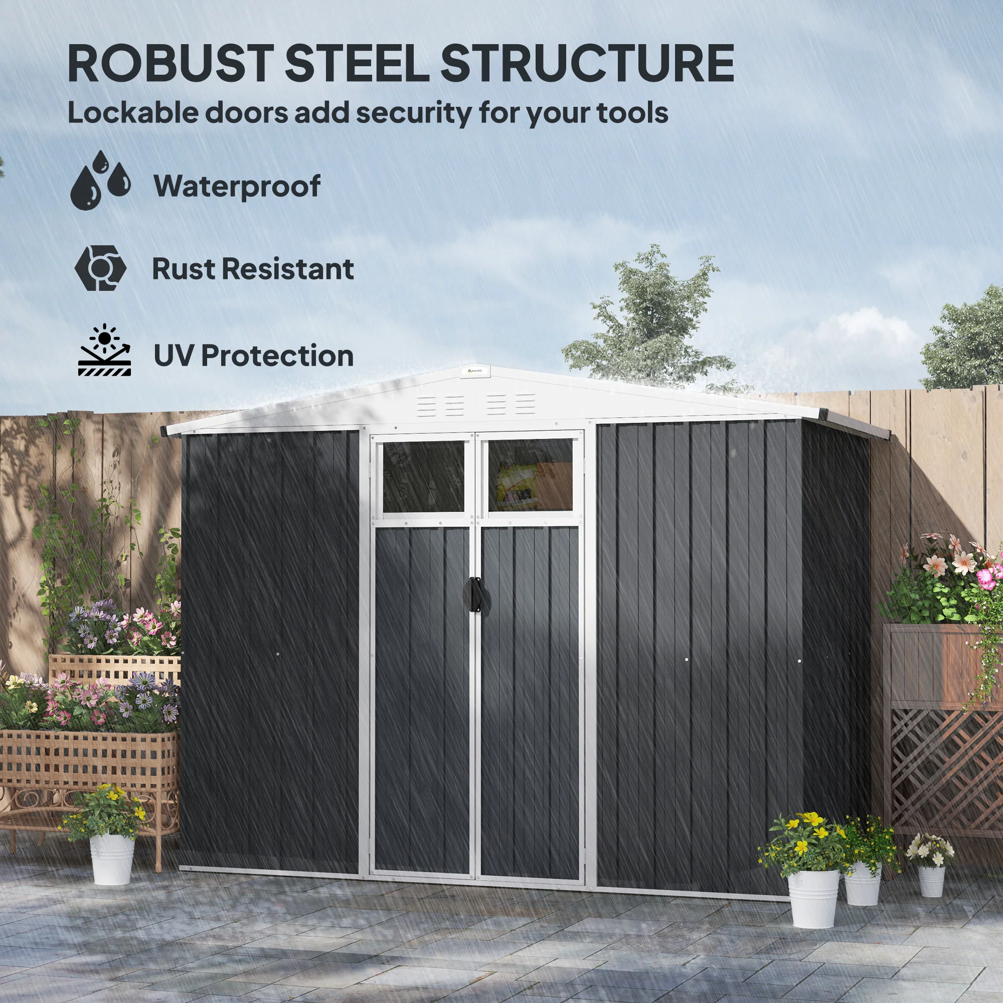 Outsunny 8 x 4 ft Garden Storage Shed, Outdoor Metal Shed - Image 6