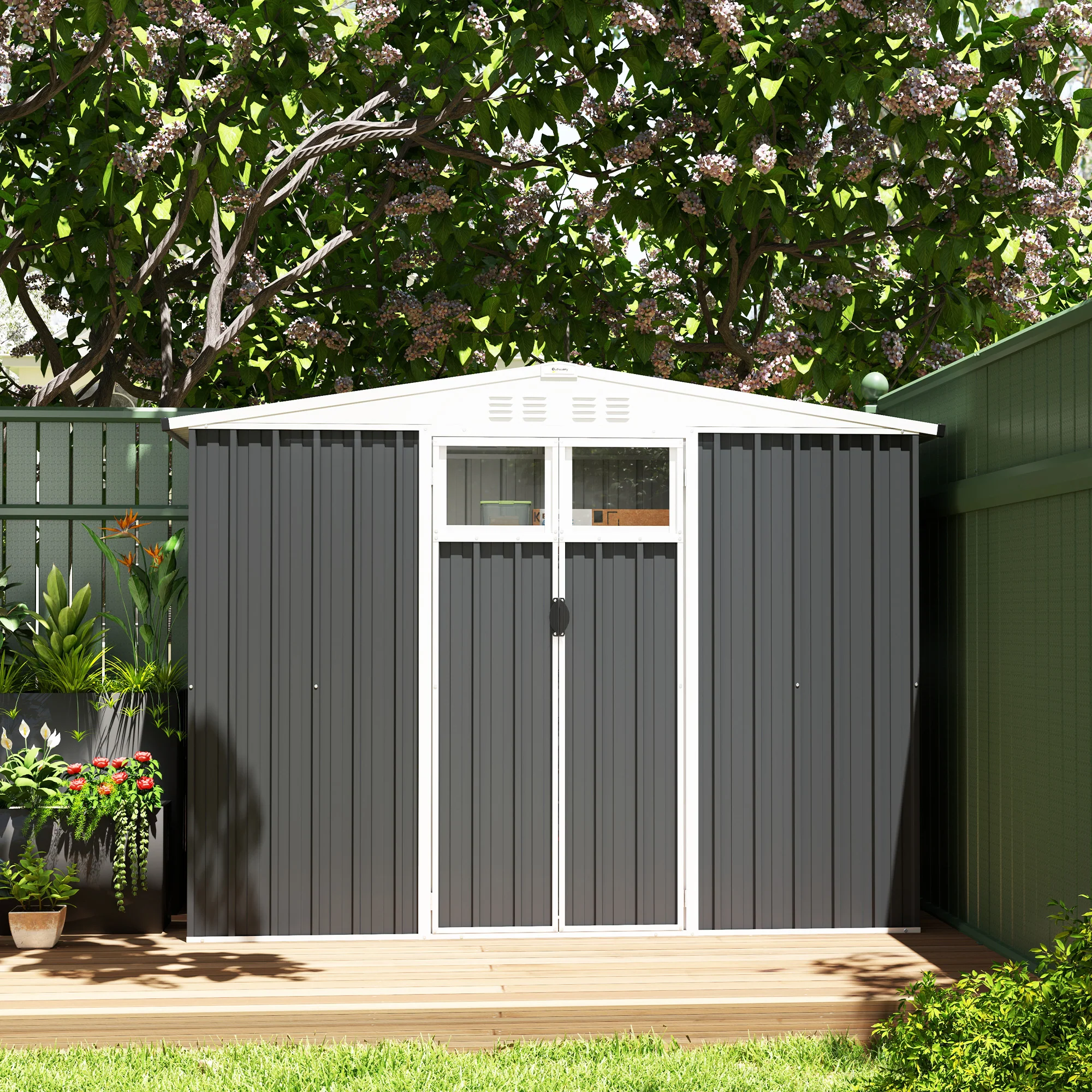 Outsunny 8 x 4 ft Garden Storage Shed, Outdoor Metal Shed - Image 7
