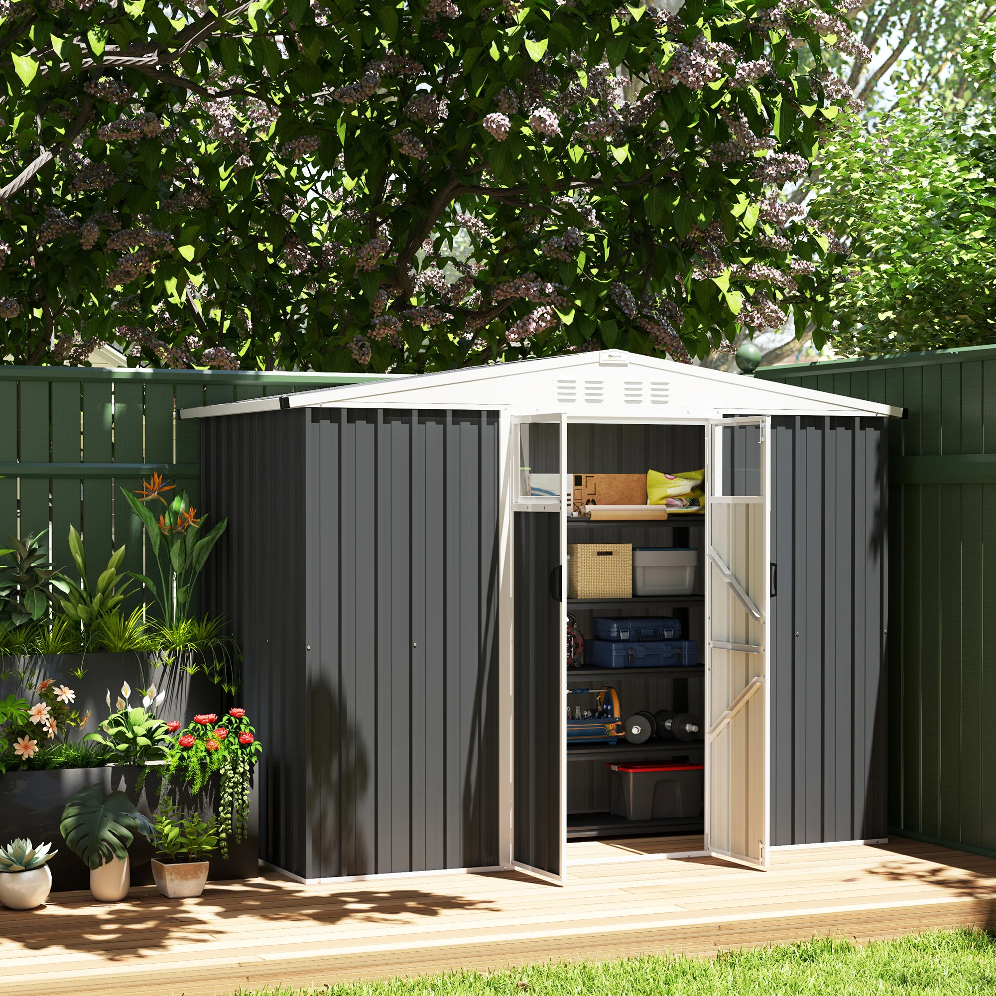 Outsunny 8 x 4 ft Garden Storage Shed, Outdoor Metal Shed - Image 8