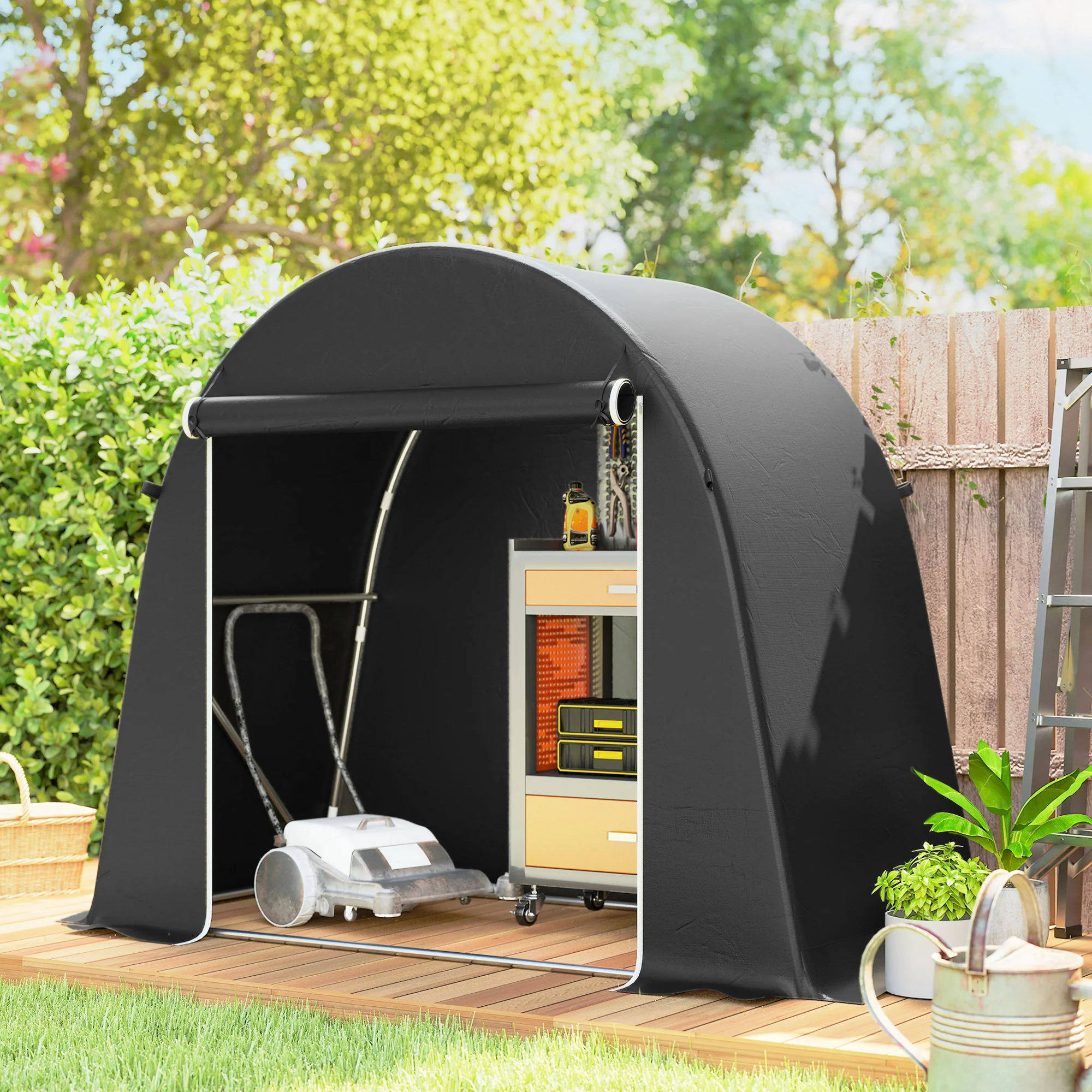 Outsunny 8 x 4 ft Garden Storage Shed Tent Bike Tent, Dark Grey - Image 2