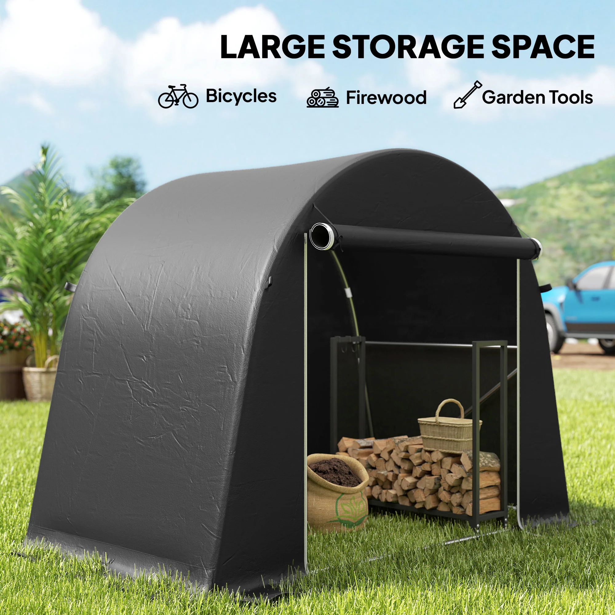 Outsunny 8 x 4 ft Garden Storage Shed Tent Bike Tent, Dark Grey - Image 4