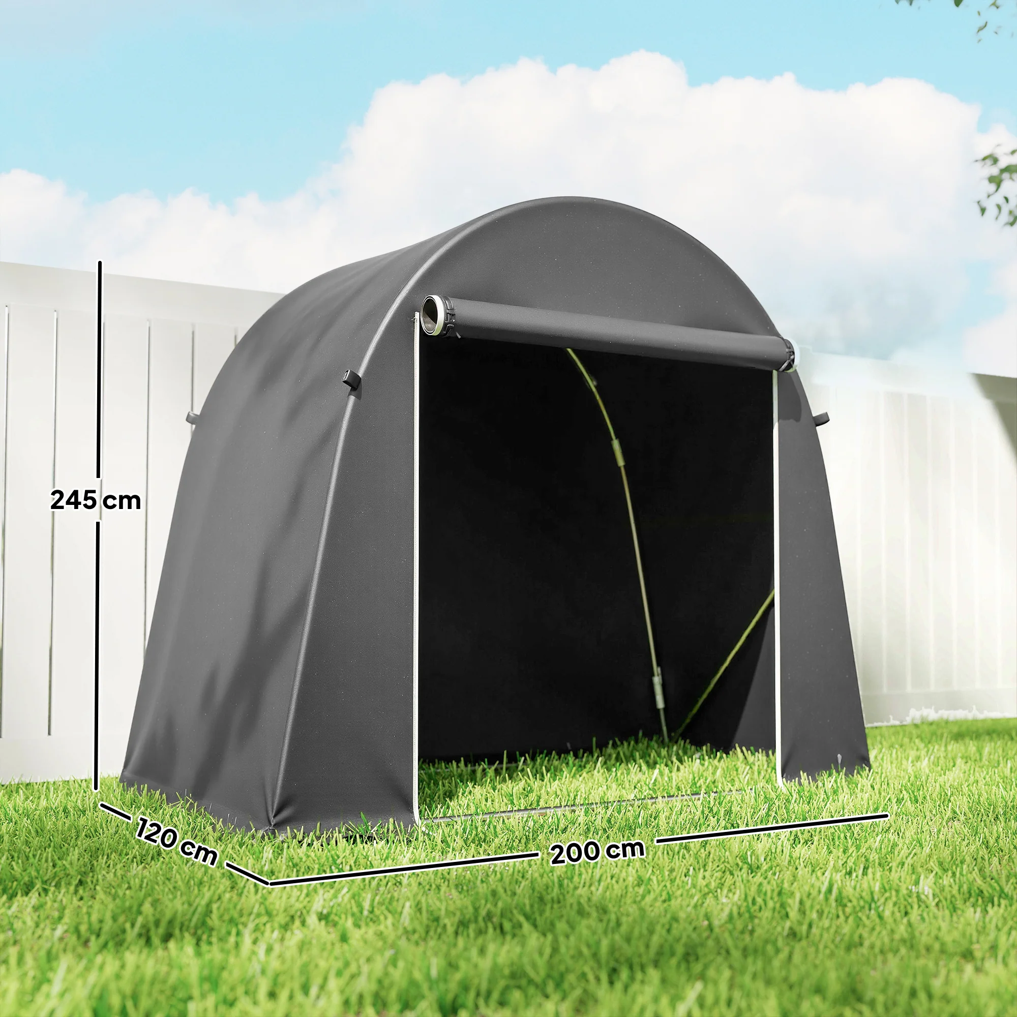 Outsunny 8 x 4 ft Garden Storage Shed Tent Bike Tent, Dark Grey - Image 5