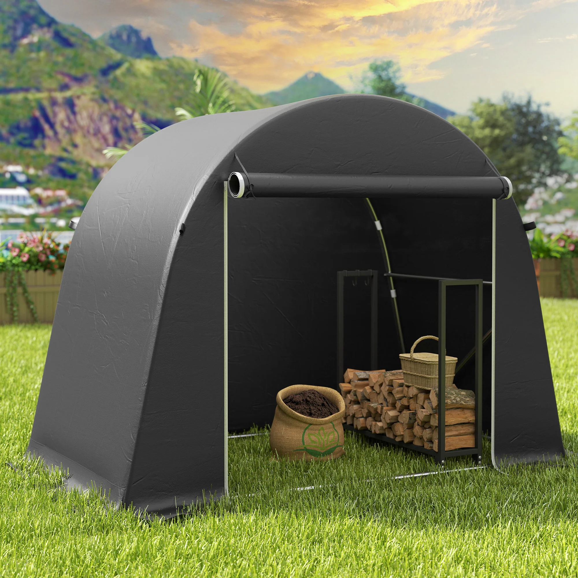 Outsunny 8 x 4 ft Garden Storage Shed Tent Bike Tent, Dark Grey - Image 7