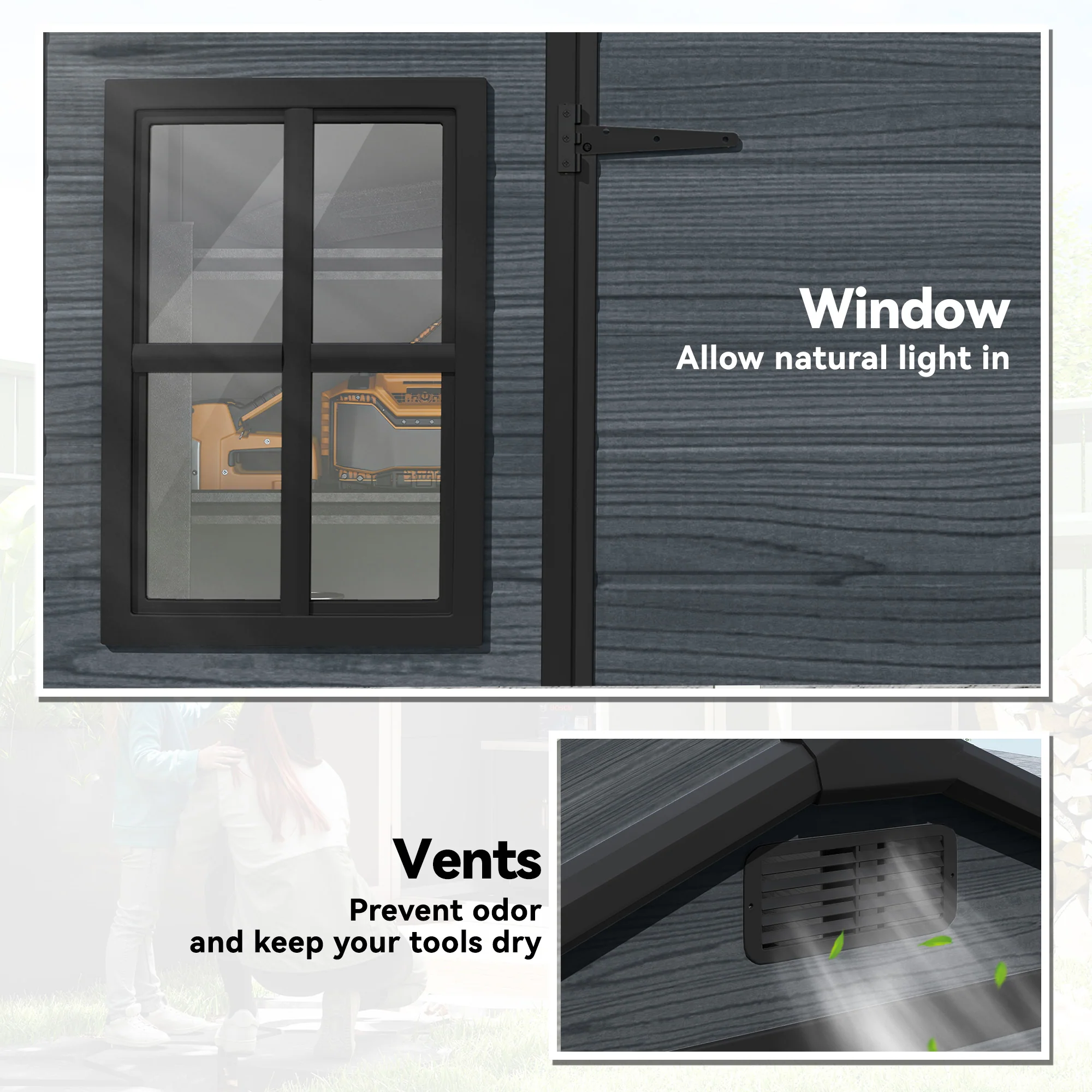 Outsunny 8 X 4 Ft Resin Garden Shed With Floor, Lockable Doors, Dark Grey - Image 5