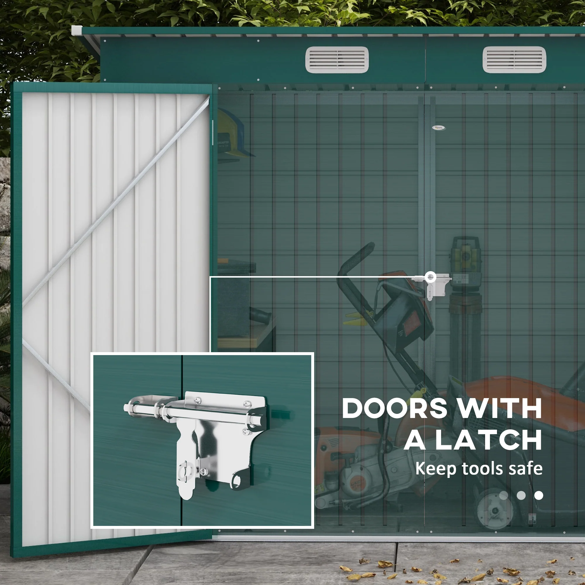 Outsunny 8 x 4FT Metal Garden Storage Shed with Double Doors and 2 Vents, Green - Image 4