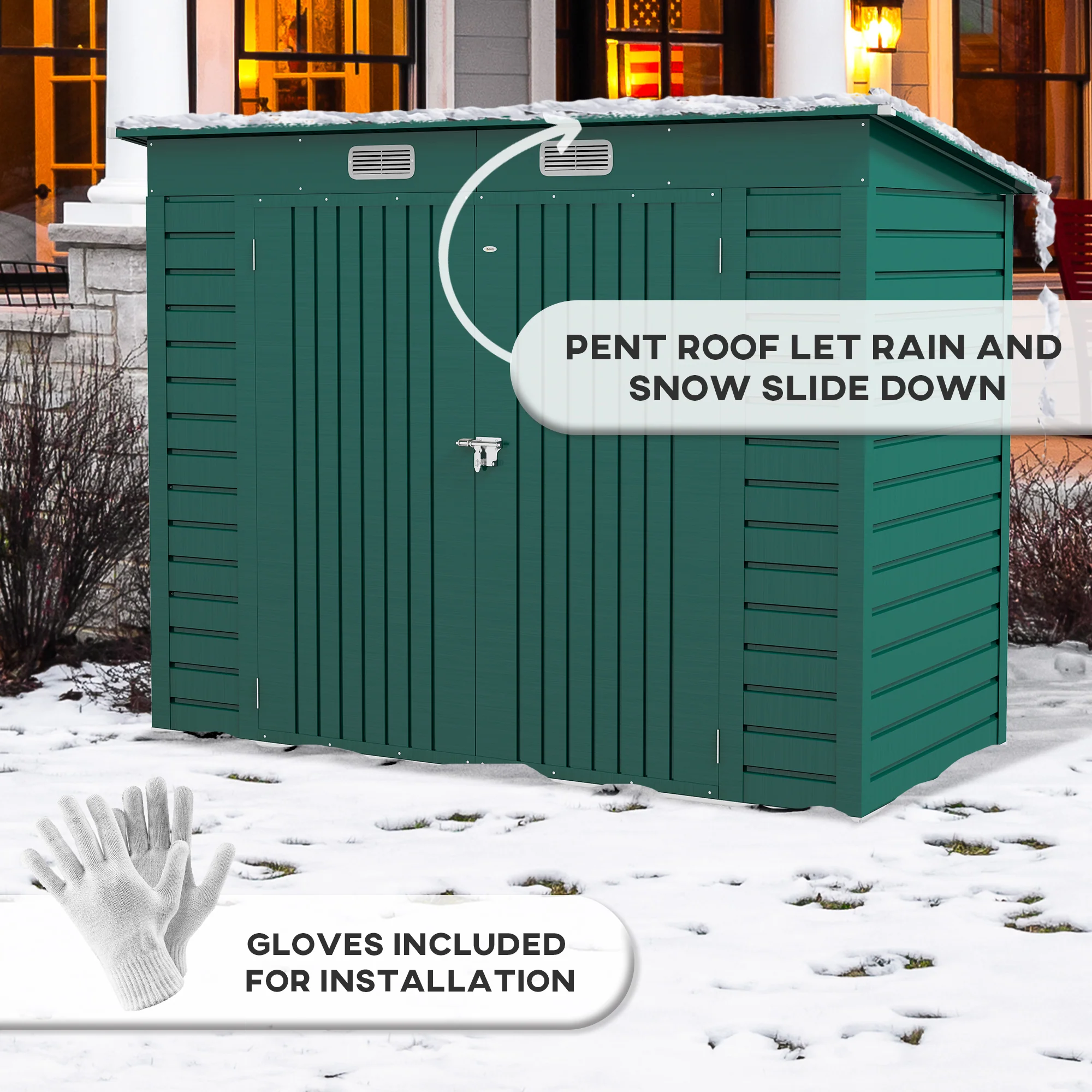 Outsunny 8 x 4FT Metal Garden Storage Shed with Double Doors and 2 Vents, Green - Image 7