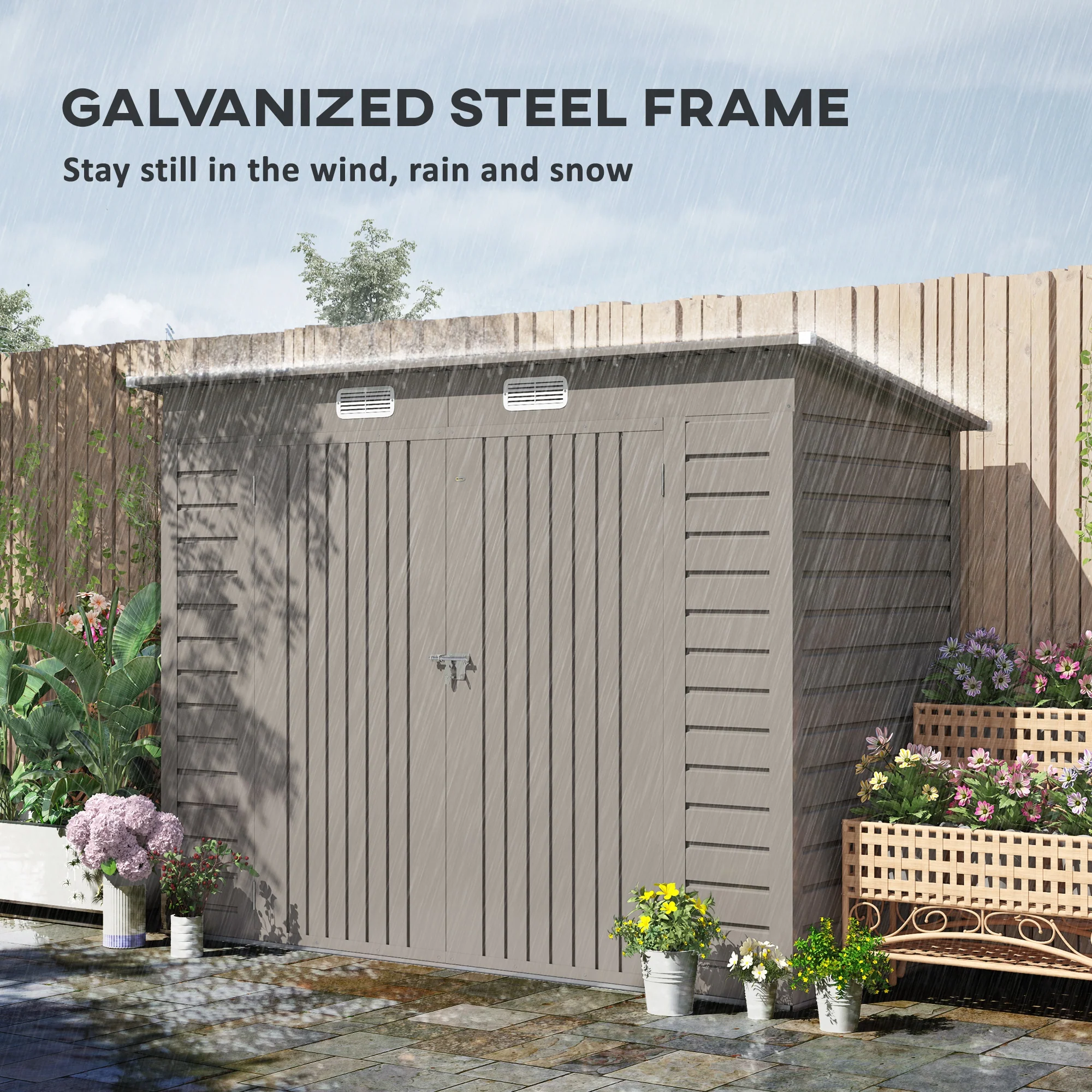 Outsunny 8 x 4FT Metal Garden Storage Shed with Double Doors, Light Grey - Image 3