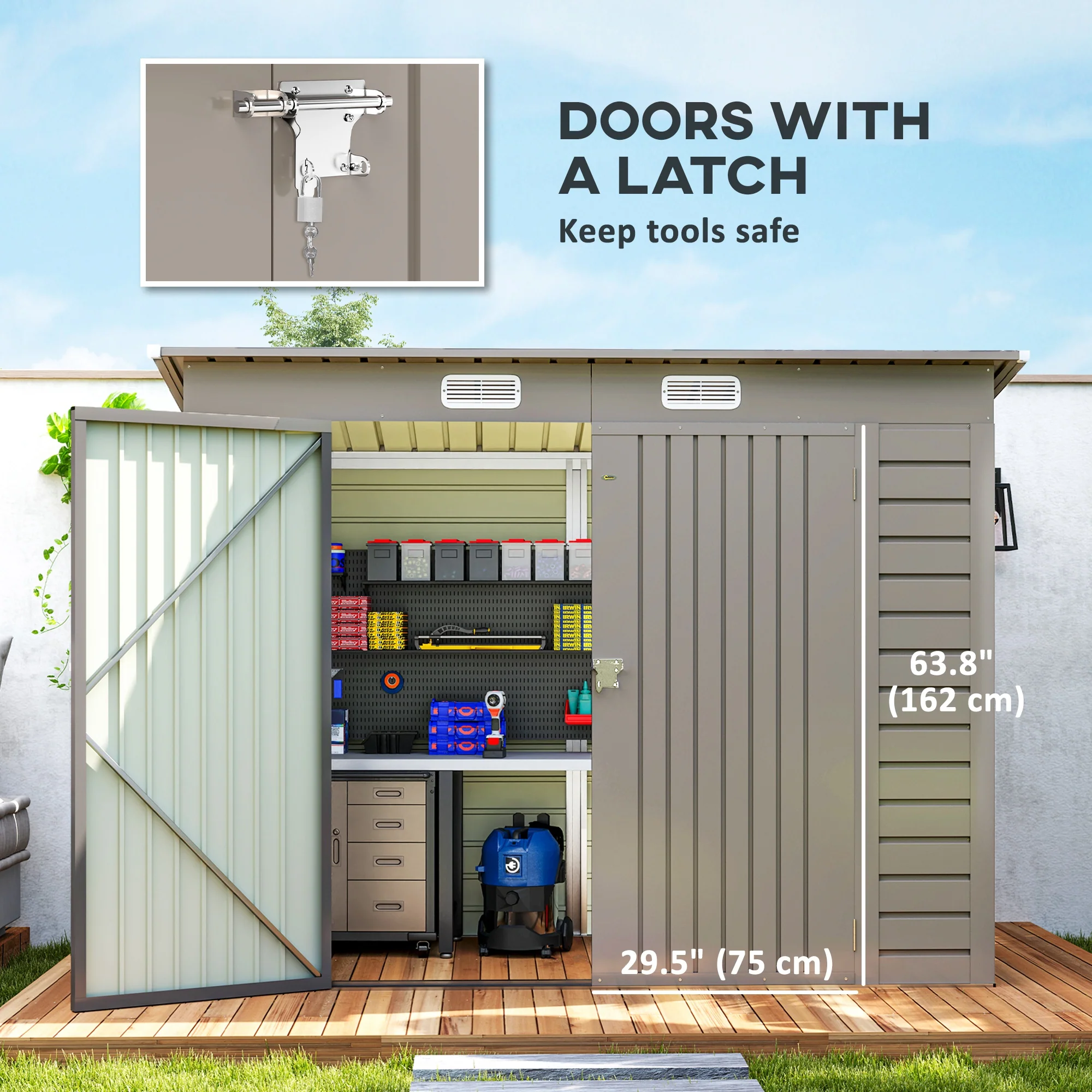 Outsunny 8 x 4FT Metal Garden Storage Shed with Double Doors, Light Grey - Image 4