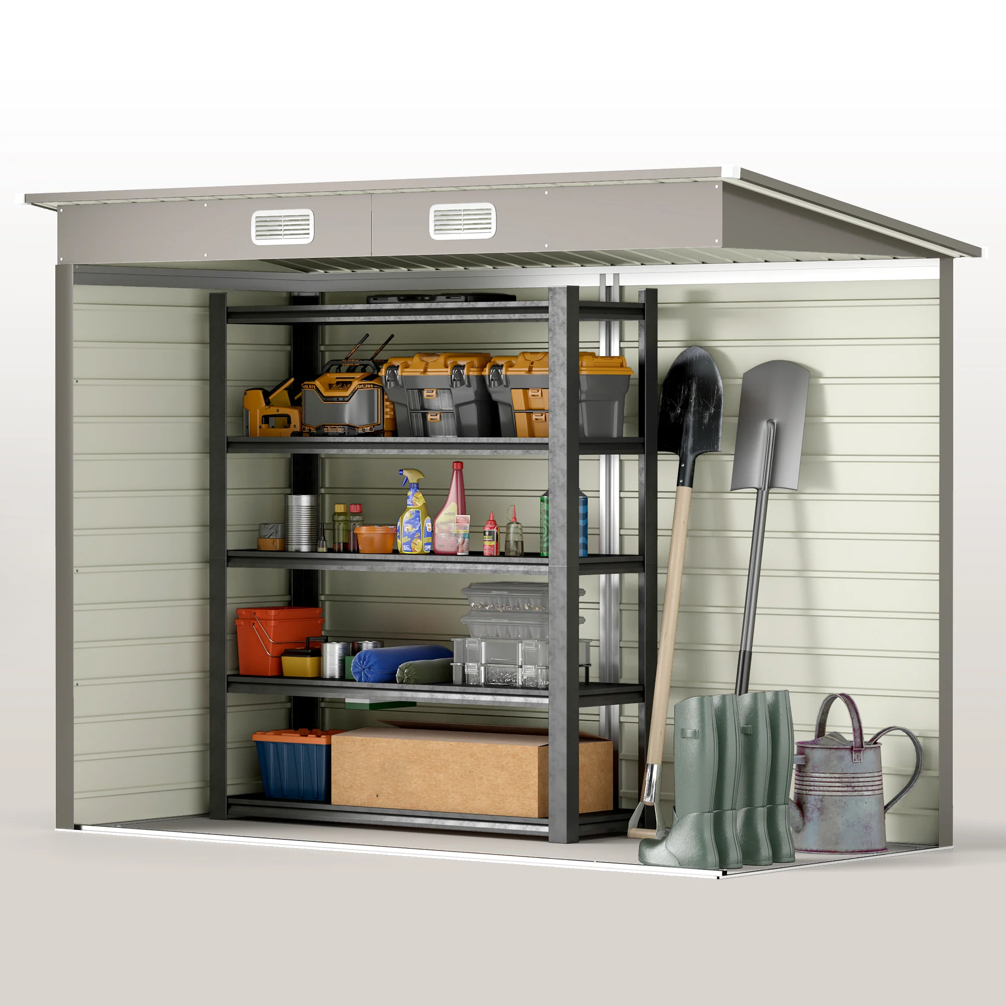 Outsunny 8 x 4FT Metal Garden Storage Shed with Double Doors, Light Grey - Image 8