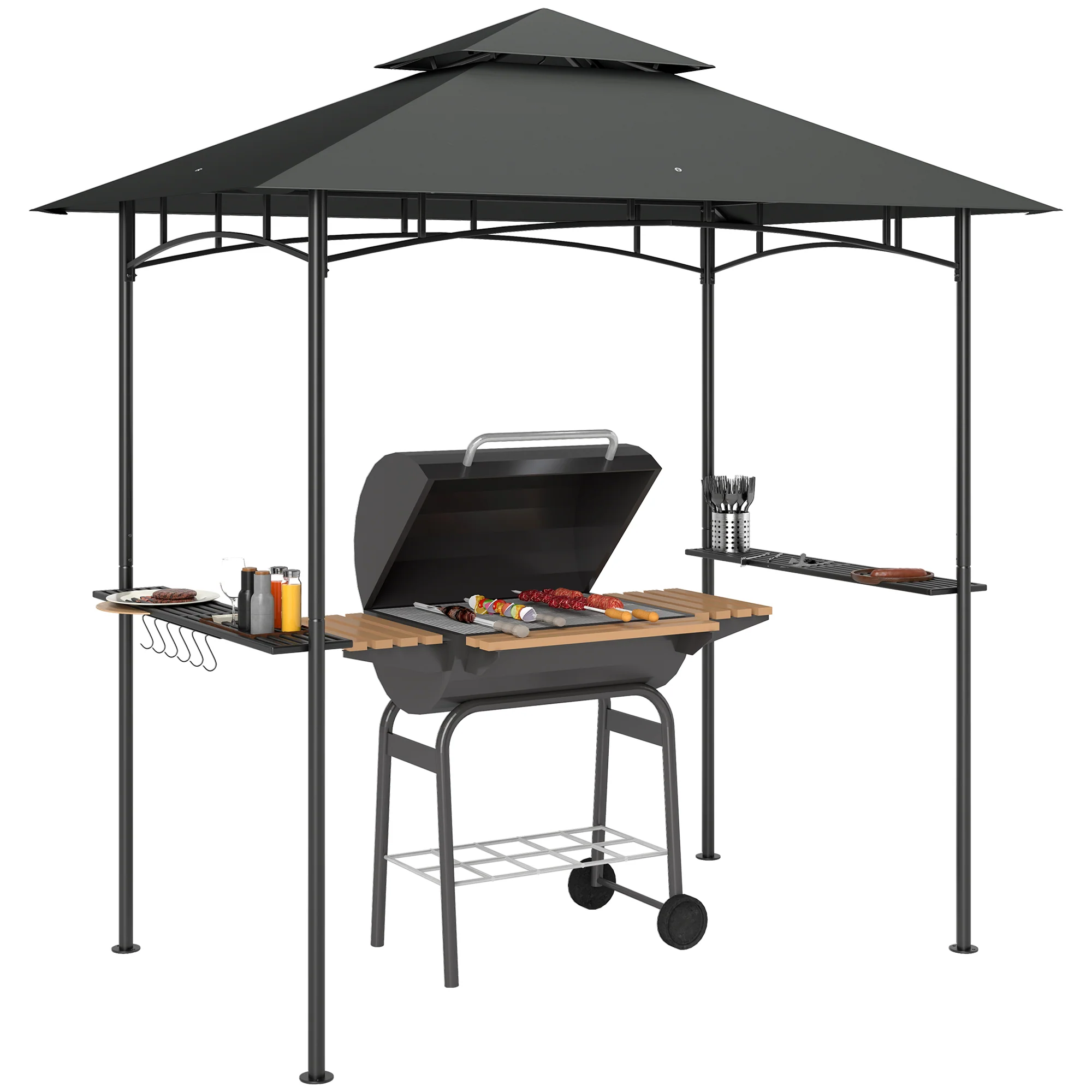 Outsunny 8' X 5' Grill Gazebo, Double Tiered Outdoor BBQ Shelter, Dark Grey - Image 10