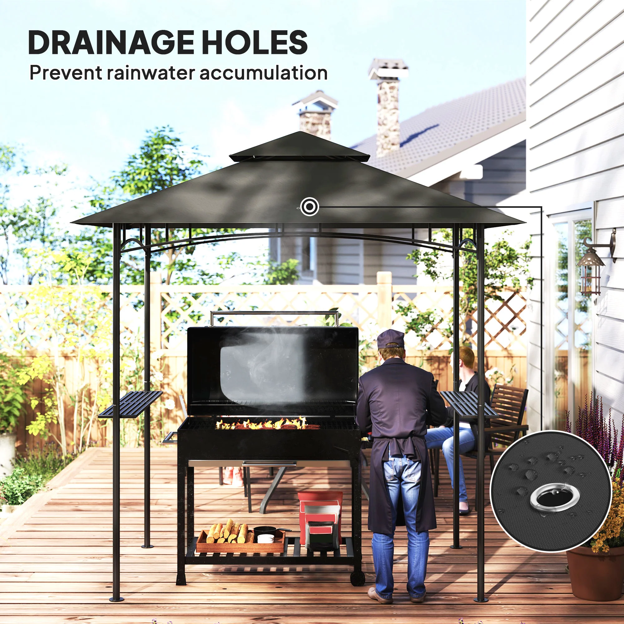 Outsunny 8' X 5' Grill Gazebo, Double Tiered Outdoor BBQ Shelter, Dark Grey - Image 13