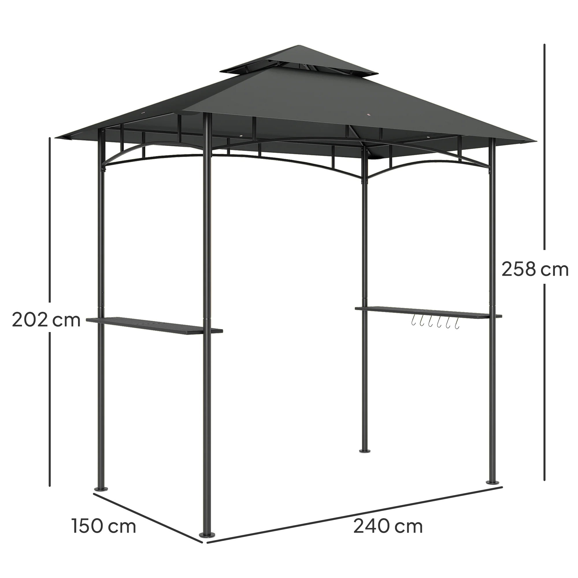 Outsunny 8' X 5' Grill Gazebo, Double Tiered Outdoor BBQ Shelter, Dark Grey - Image 14