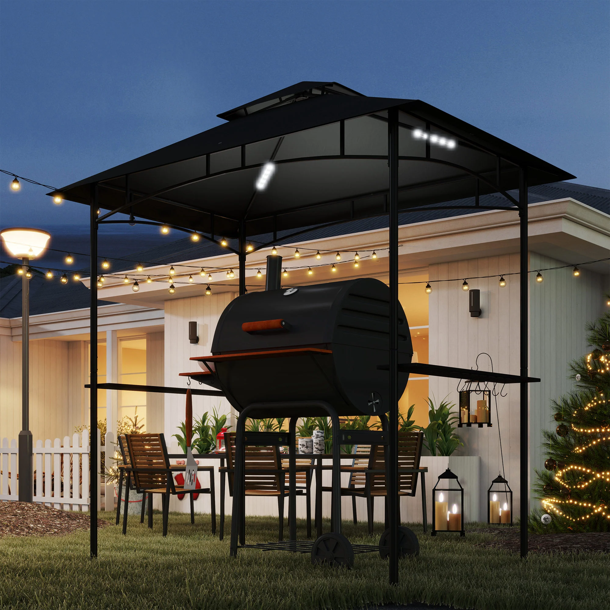 Outsunny 8' X 5' Grill Gazebo, Double Tiered Outdoor BBQ Shelter, Dark Grey - Image 17