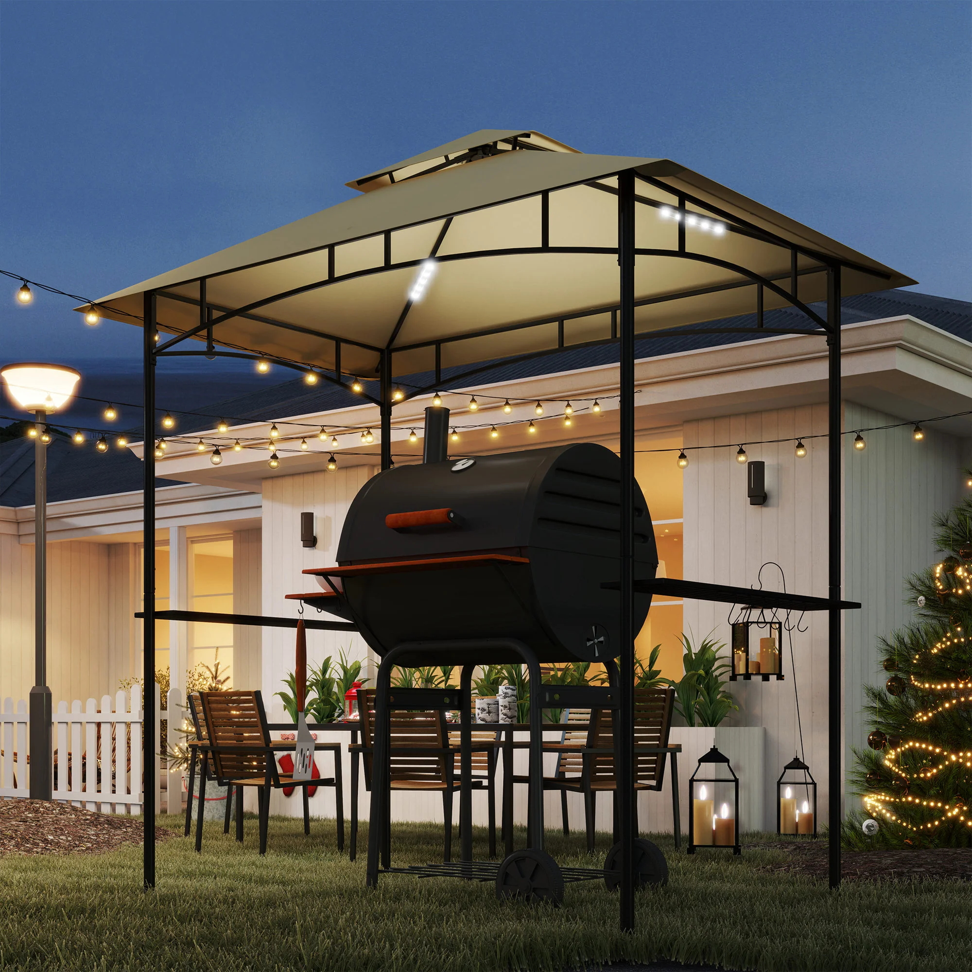 Outsunny 8' X 5' Grill Gazebo, Double Tiered Outdoor BBQ Shelter, Dark Grey - Image 8
