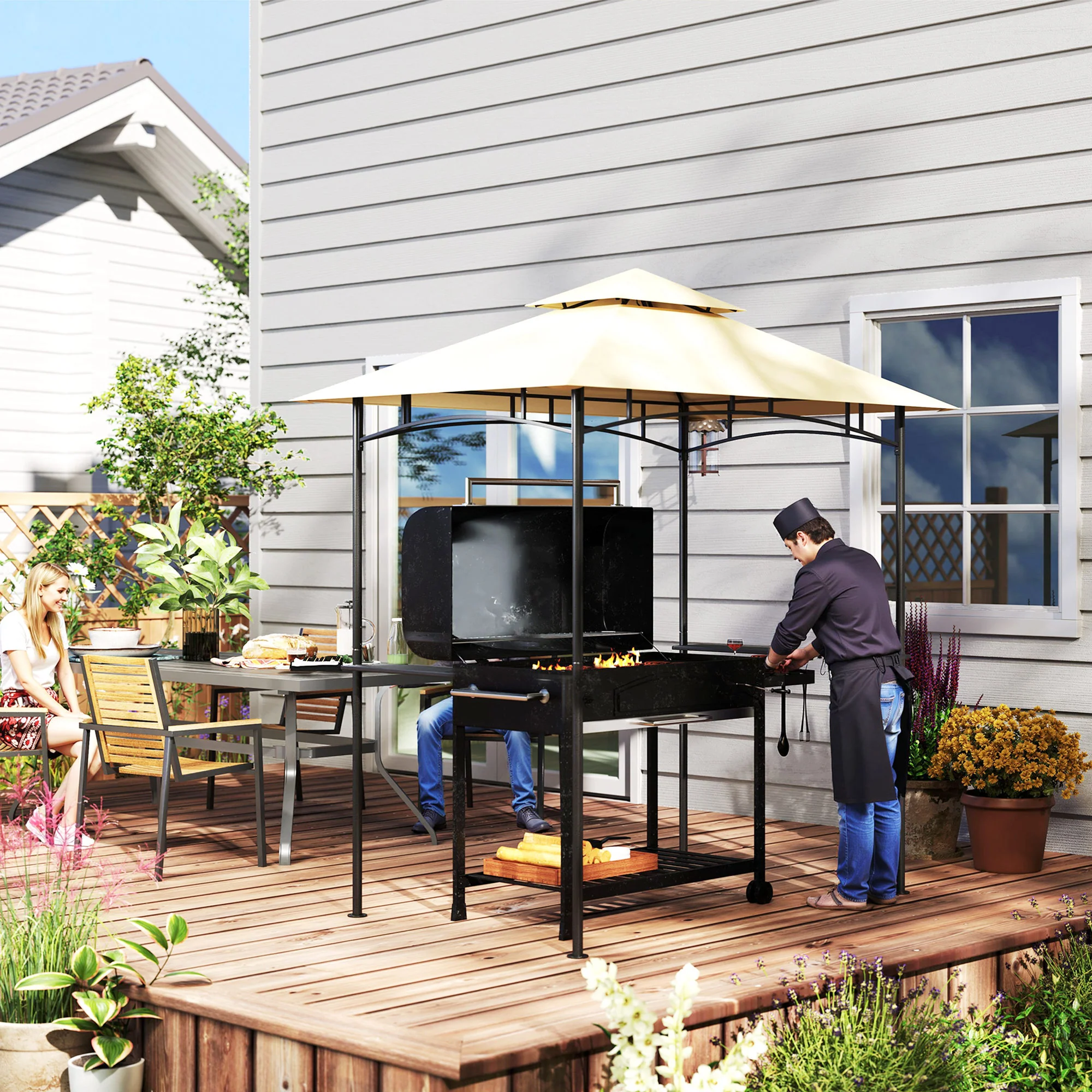Outsunny 8' X 5' Grill Gazebo, Double Tiered Outdoor BBQ Shelter, Dark Grey - Image 9