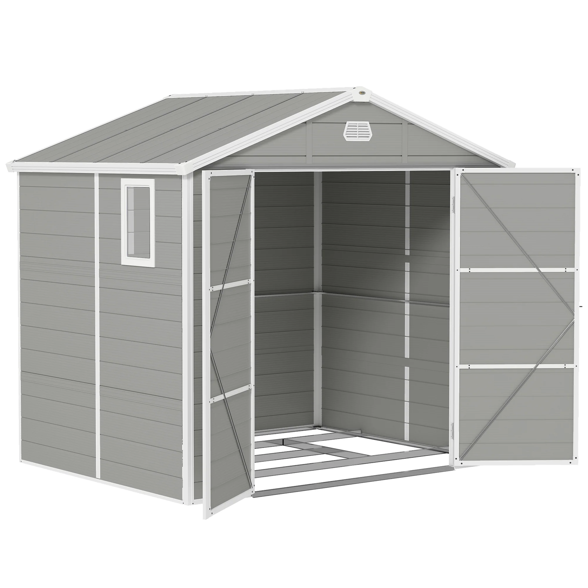 Outsunny 8 X 6ft Garden Shed Storage W/ Foundation Kit, Vents, Light Grey