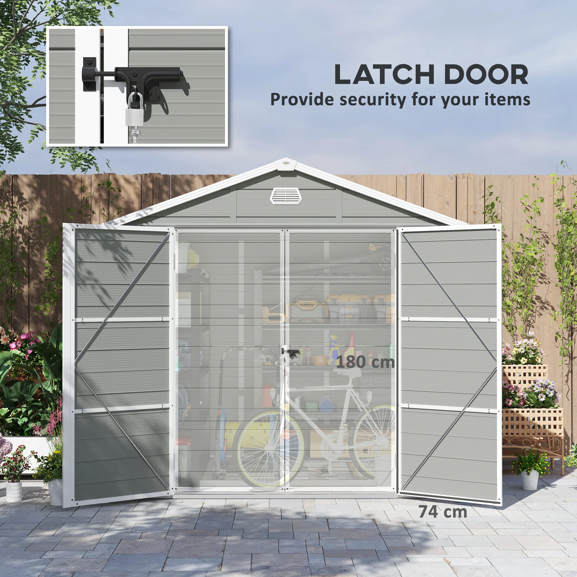 Outsunny 8 X 6ft Garden Shed Storage W/ Foundation Kit, Vents, Light Grey - Image 4