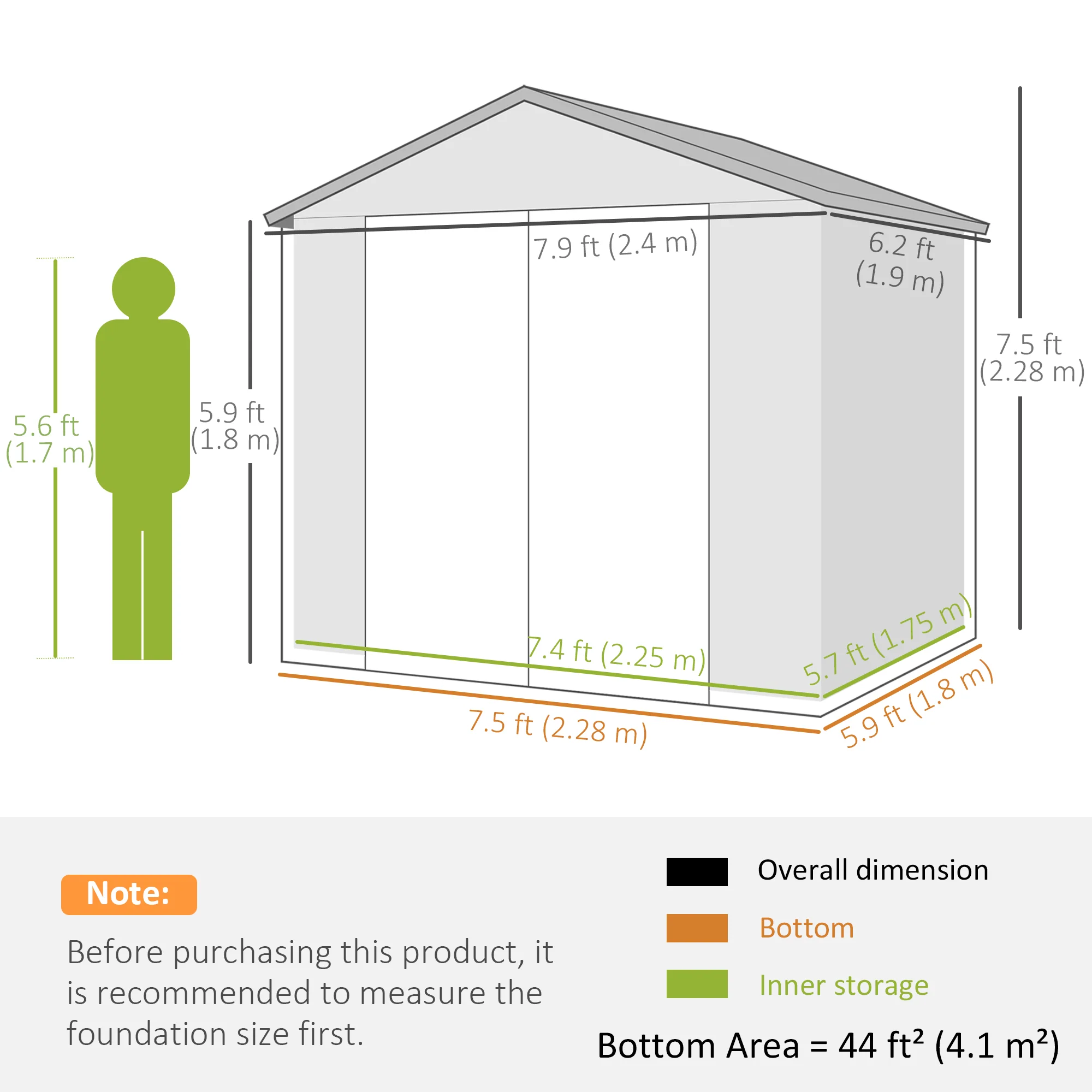 Outsunny 8 X 6ft Garden Shed Storage W/ Foundation Kit, Vents, Light Grey - Image 5