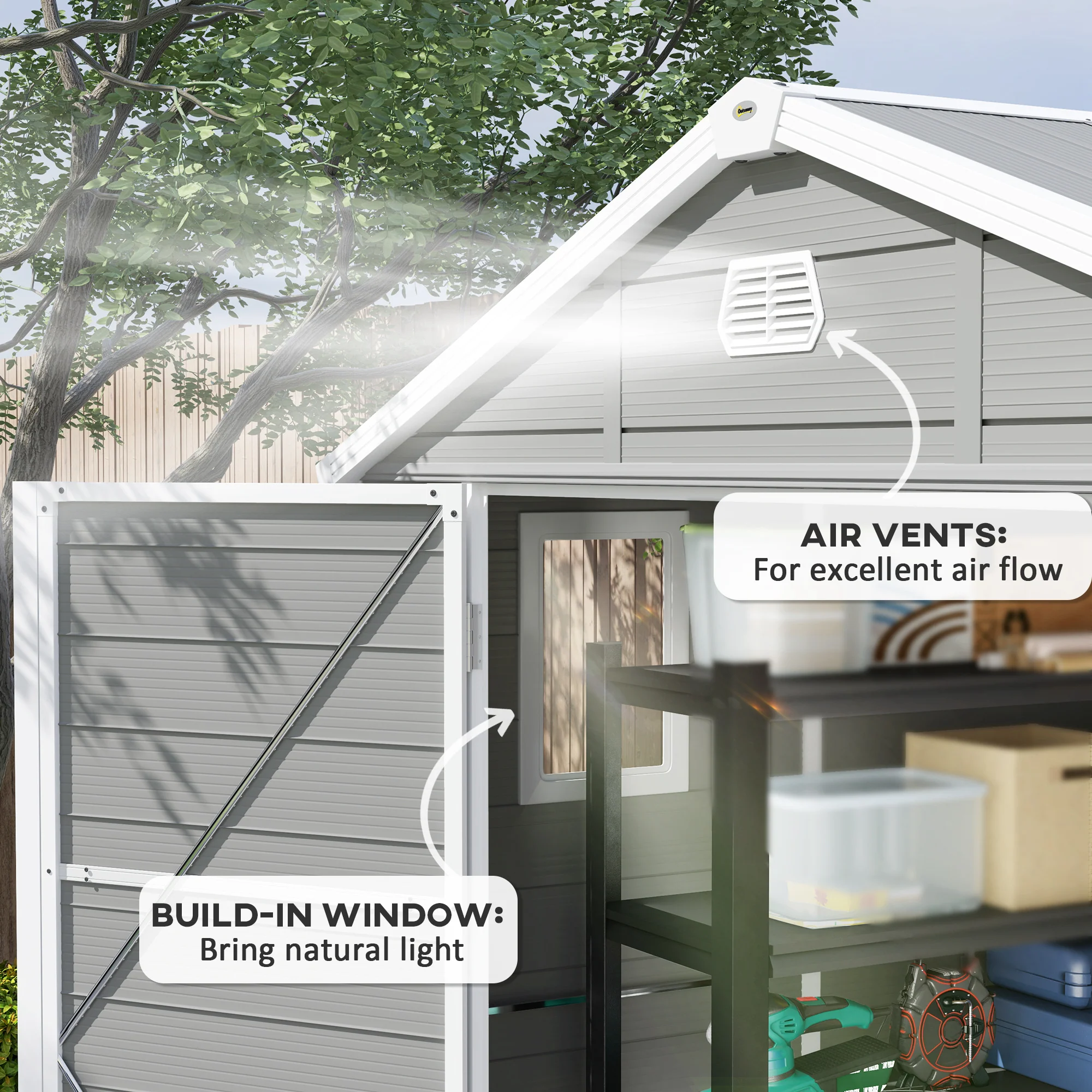 Outsunny 8 X 6ft Garden Shed Storage W/ Foundation Kit, Vents, Light Grey - Image 7