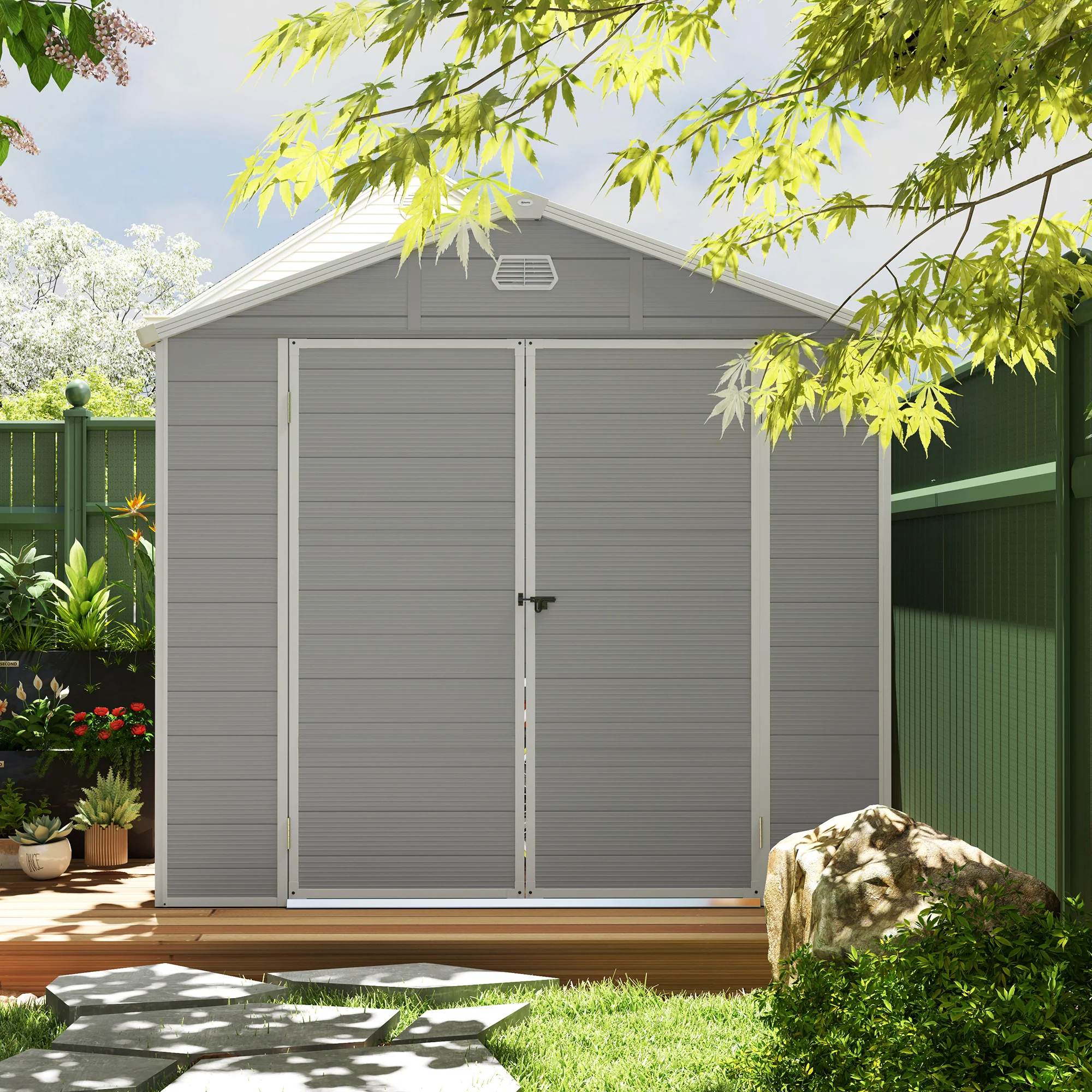 Outsunny 8 X 6ft Garden Shed Storage W/ Foundation Kit, Vents, Light Grey - Image 8