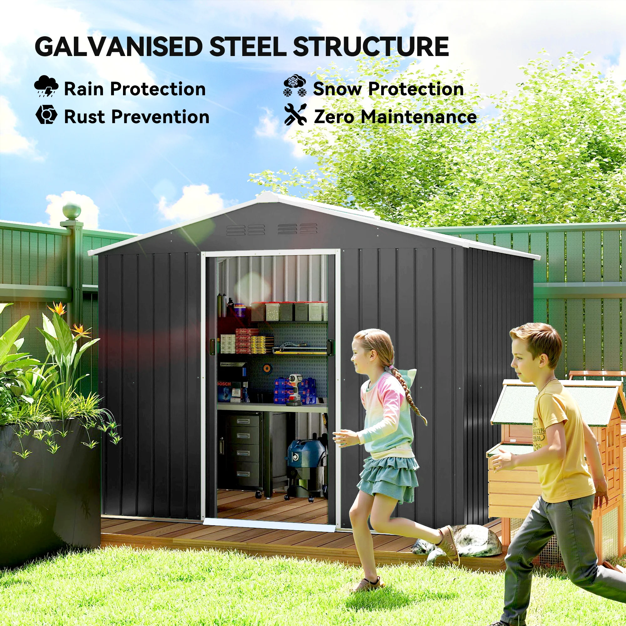 Outsunny 8 X 6ft Garden Storage Shed With Double Door, Dark Grey - Image 4