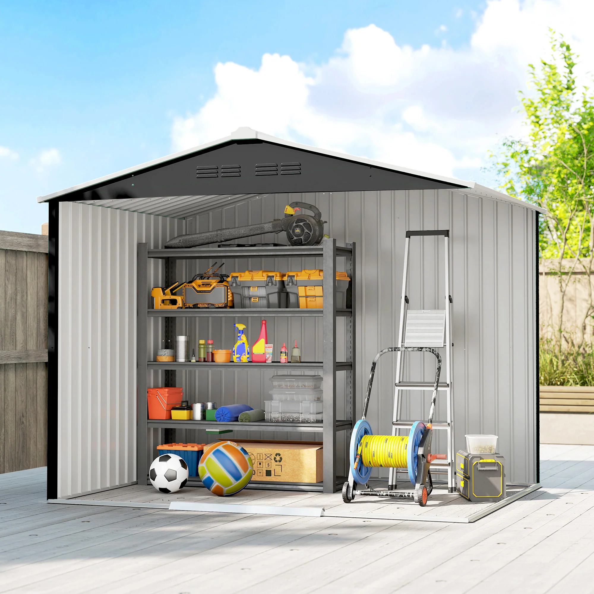 Outsunny 8 X 6ft Garden Storage Shed With Double Door, Dark Grey - Image 7