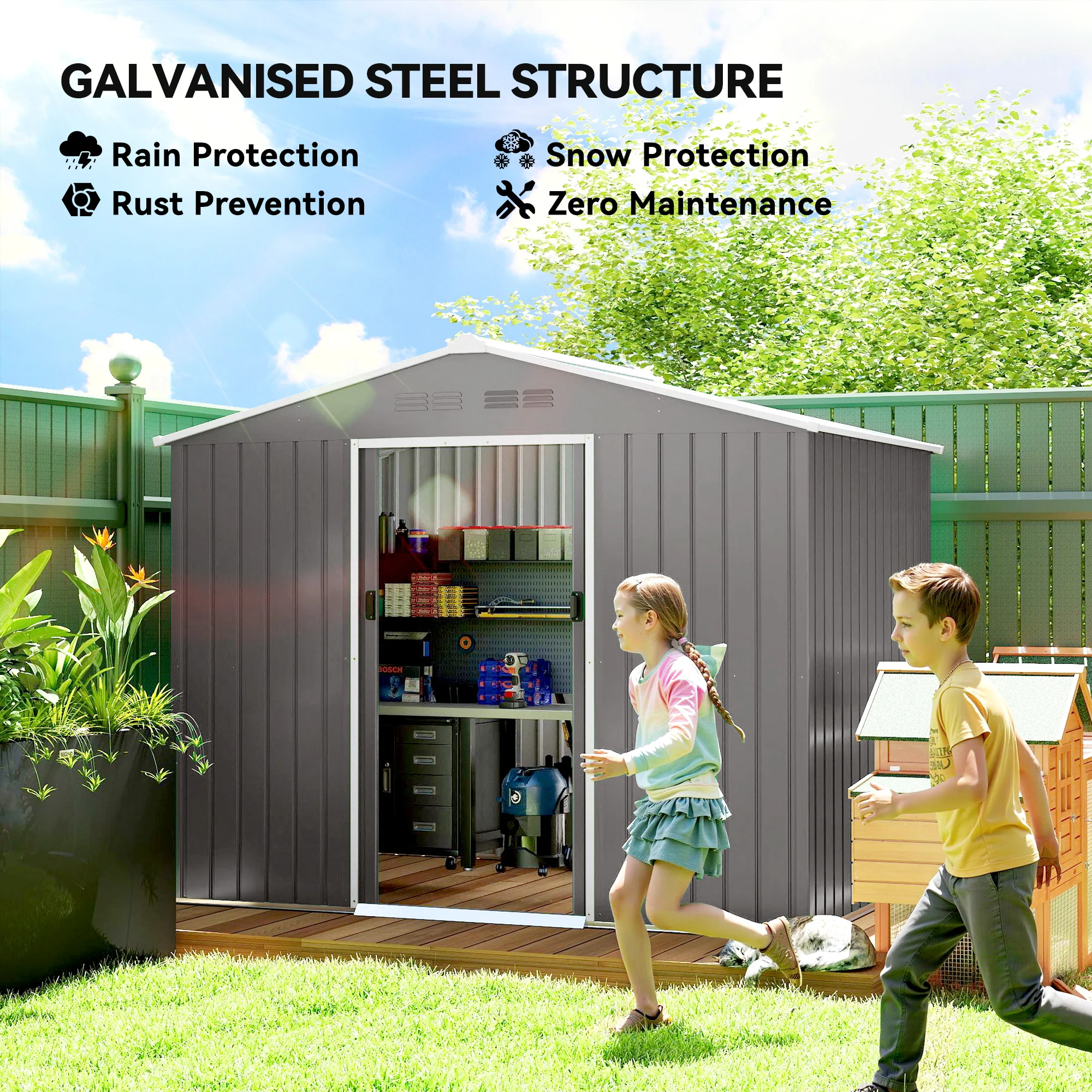 Outsunny 8 X 6ft Garden Storage Shed With Double Door, Light Grey - Image 4