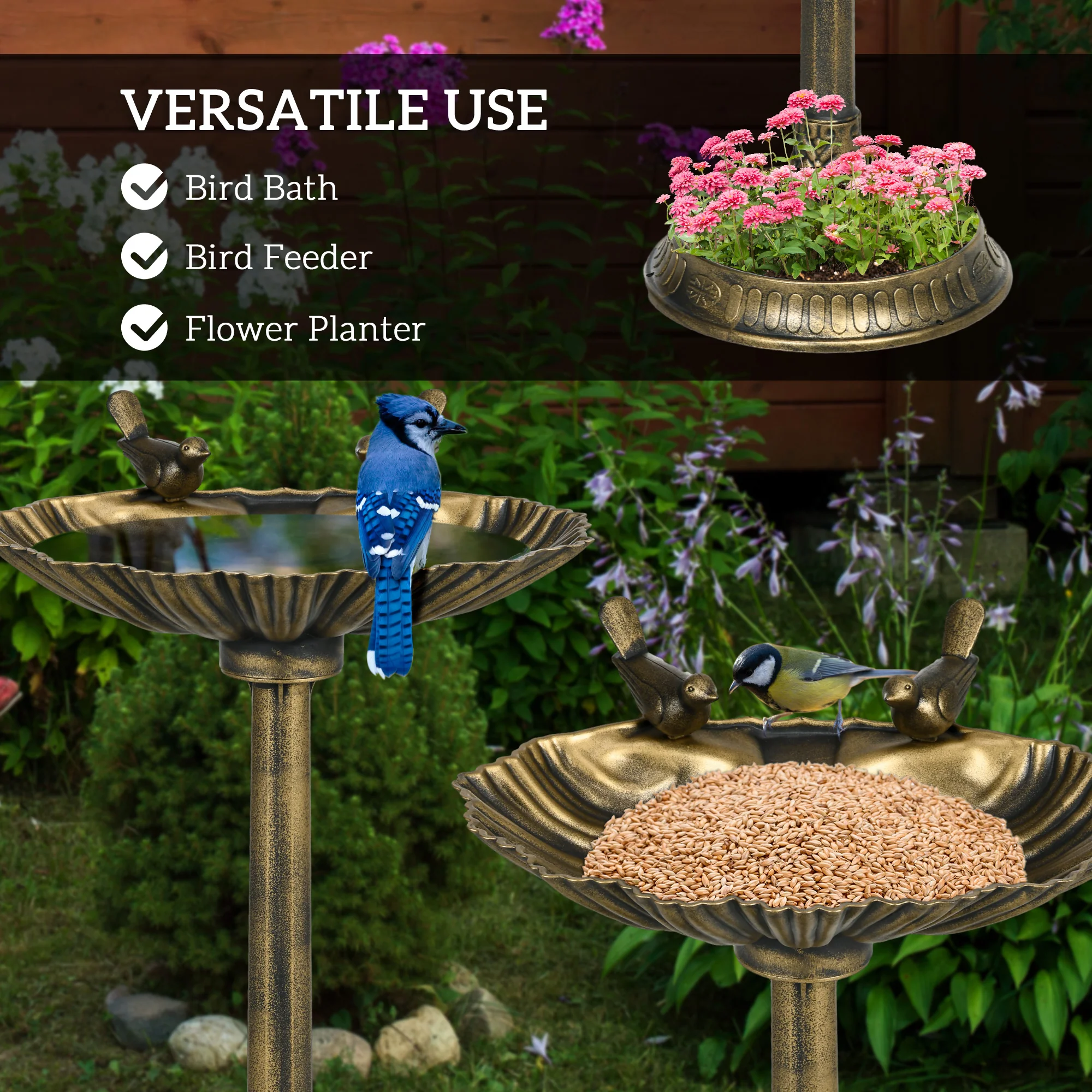 Outsunny 81cm Tall Bird Bath With 2 Decorative Birds For Garden - Image 12