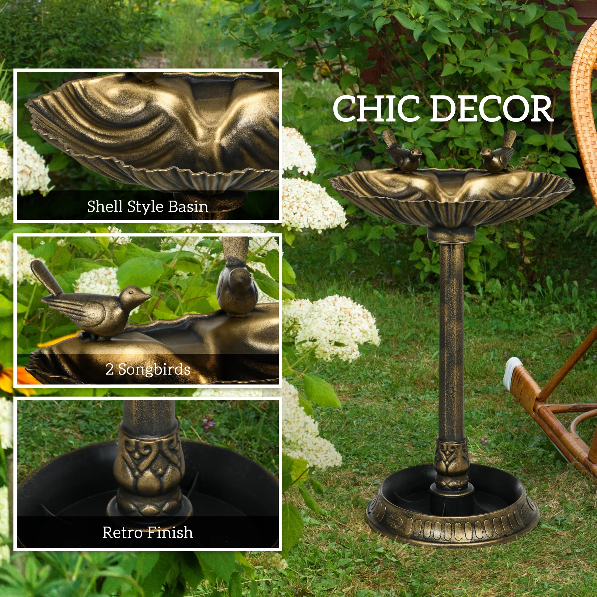Outsunny 81cm Tall Bird Bath With 2 Decorative Birds For Garden - Image 13