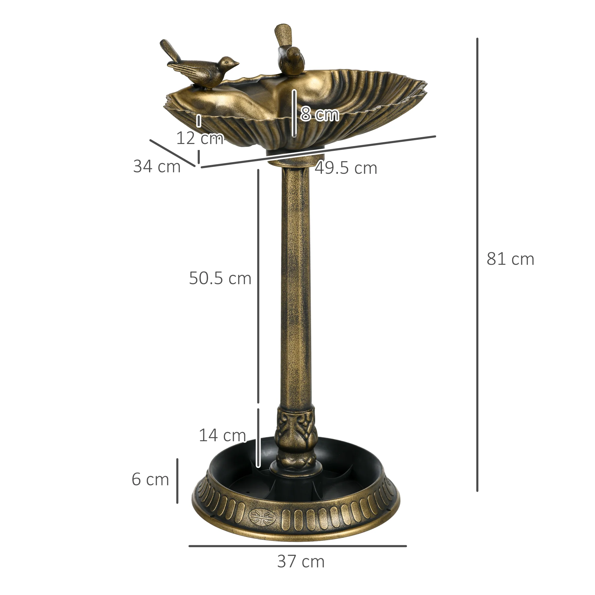 Outsunny 81cm Tall Bird Bath With 2 Decorative Birds For Garden - Image 14