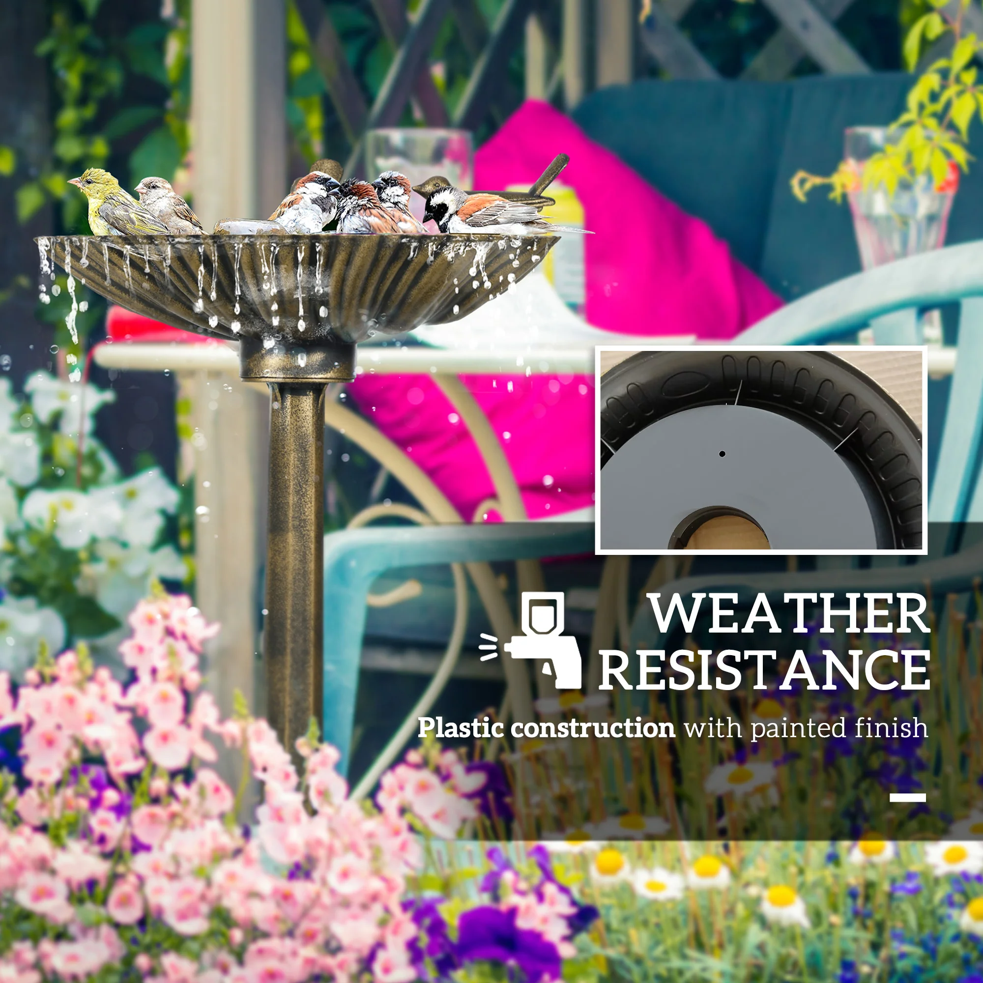 Outsunny 81cm Tall Bird Bath With 2 Decorative Birds For Garden - Image 15