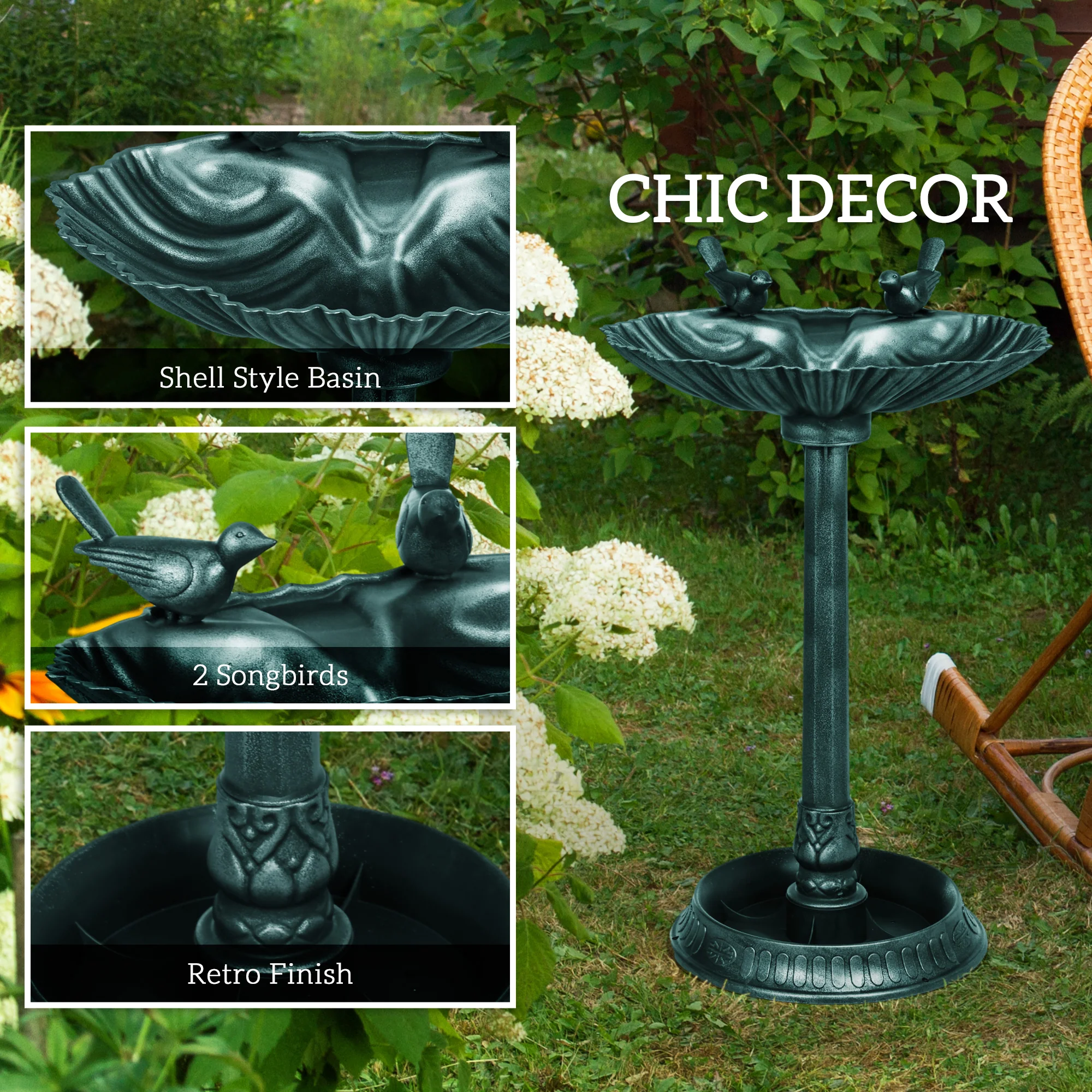 Outsunny 81cm Tall Bird Bath With 2 Decorative Birds For Garden - Image 4